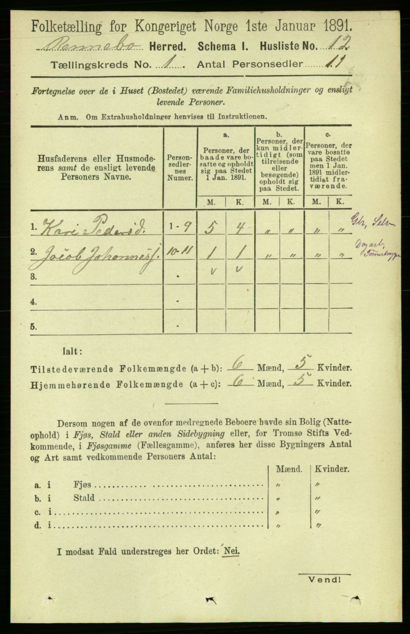 RA, Folketelling 1891 for 1635 Rennebu herred, 1891, s. 30