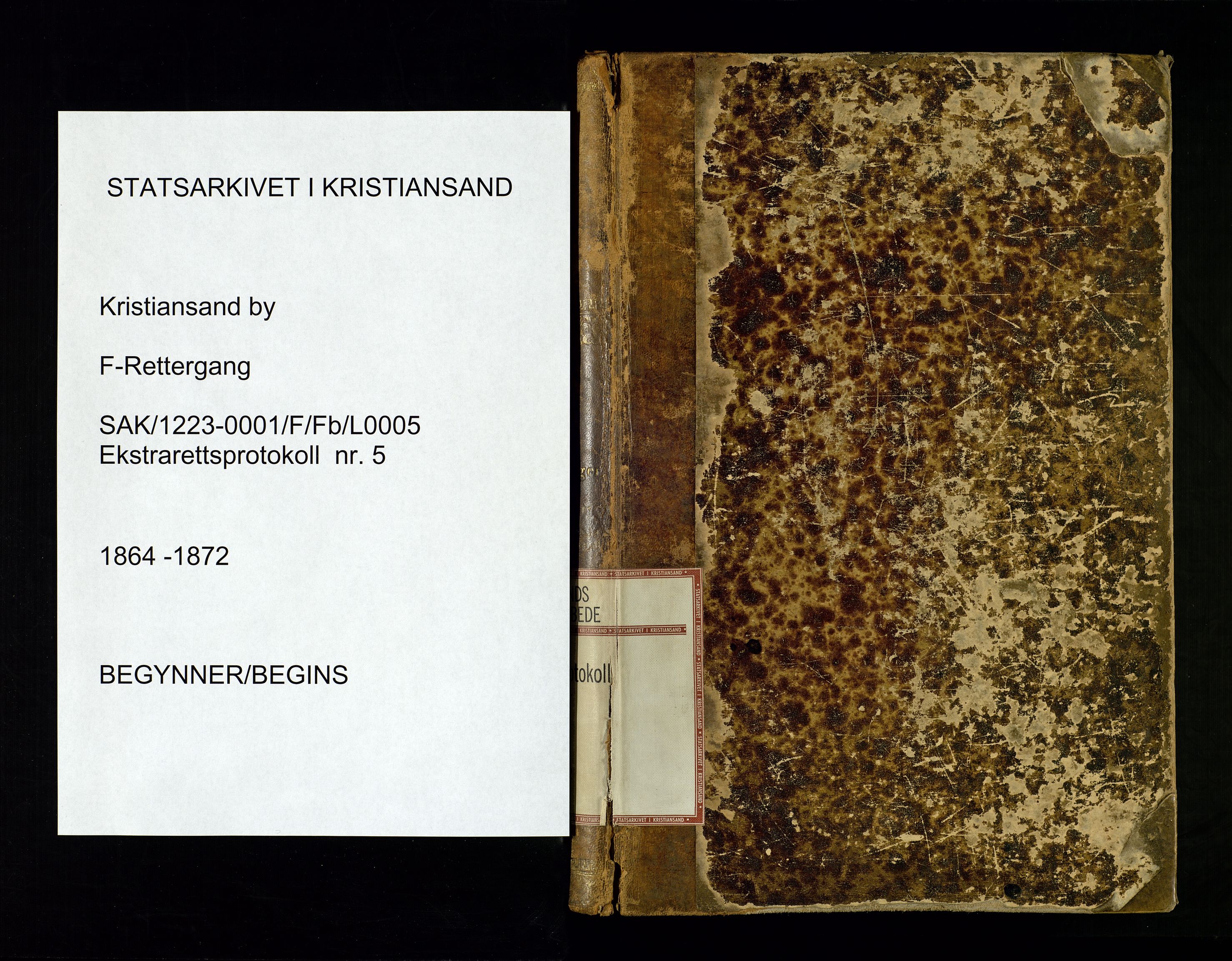 Kristiansand byrett, SAK/1223-0001/F/Fb/L0005: Ekstrarettsprotokoll nr. 5 med register, 1864-1872