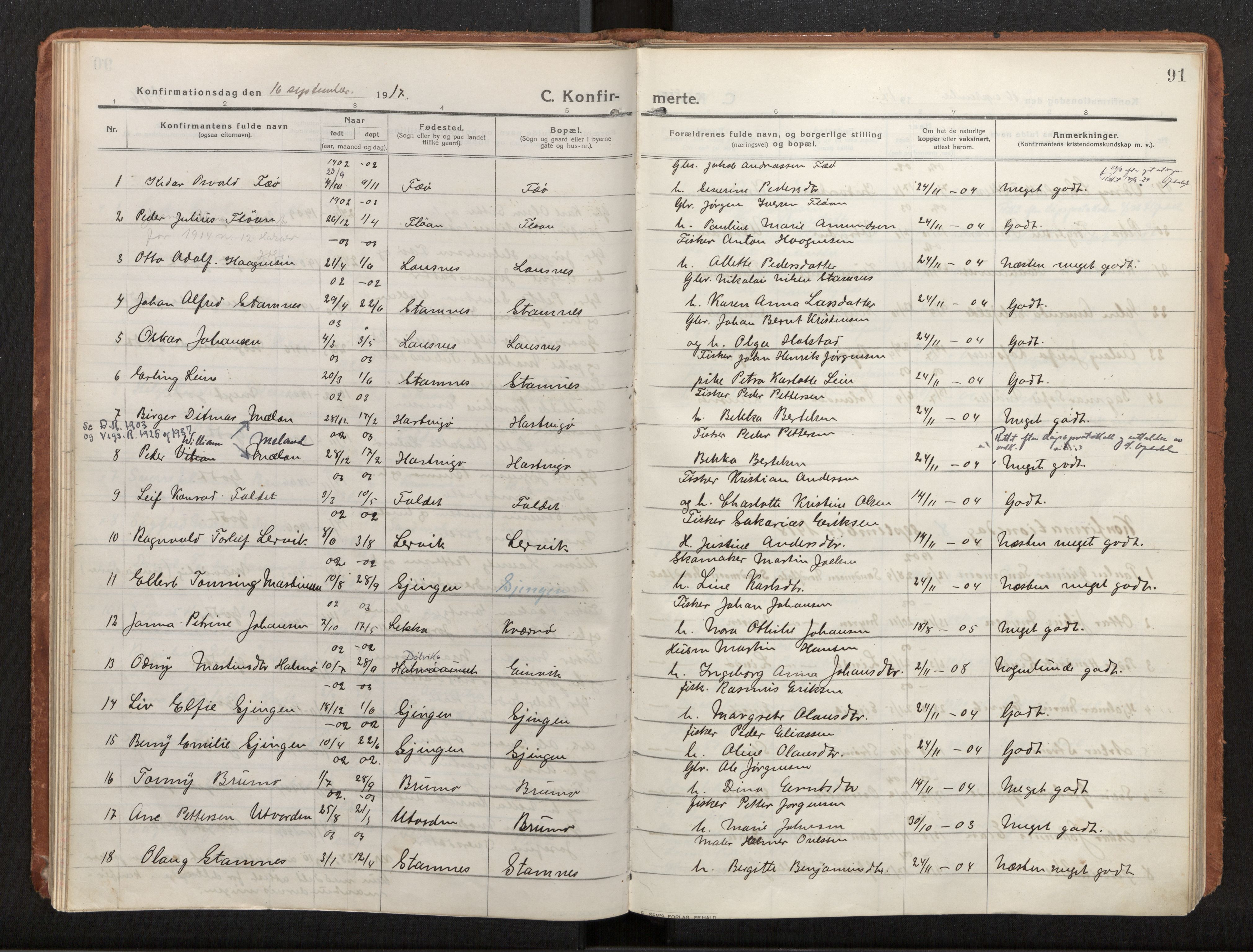 Ministerialprotokoller, klokkerbøker og fødselsregistre - Nord-Trøndelag, AV/SAT-A-1458/772/L0604: Ministerialbok nr. 772A02, 1913-1937, s. 91