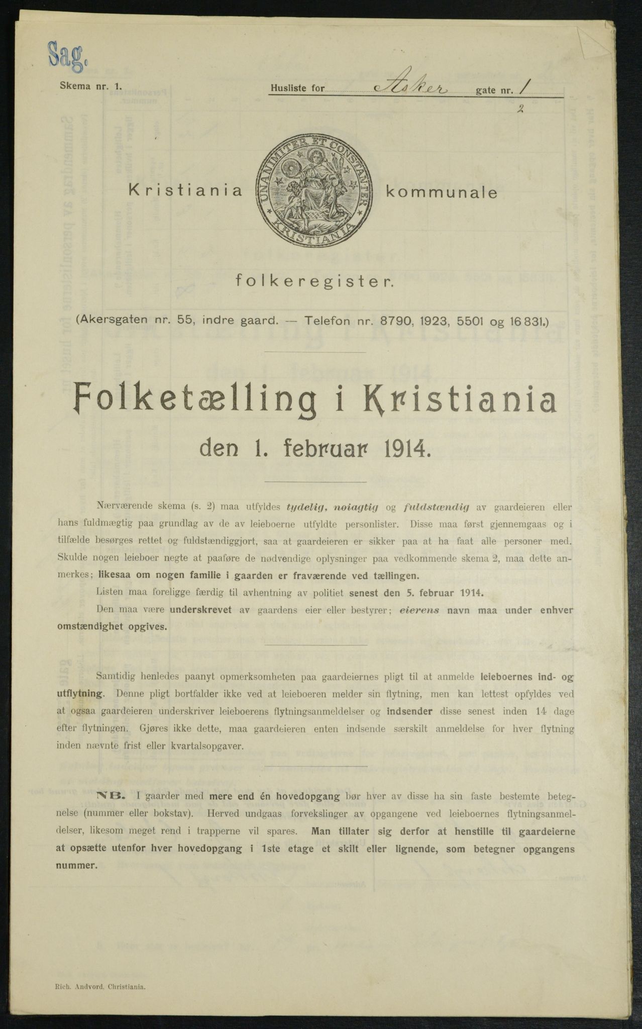 OBA, Kommunal folketelling 1.2.1914 for Kristiania, 1914, s. 2507