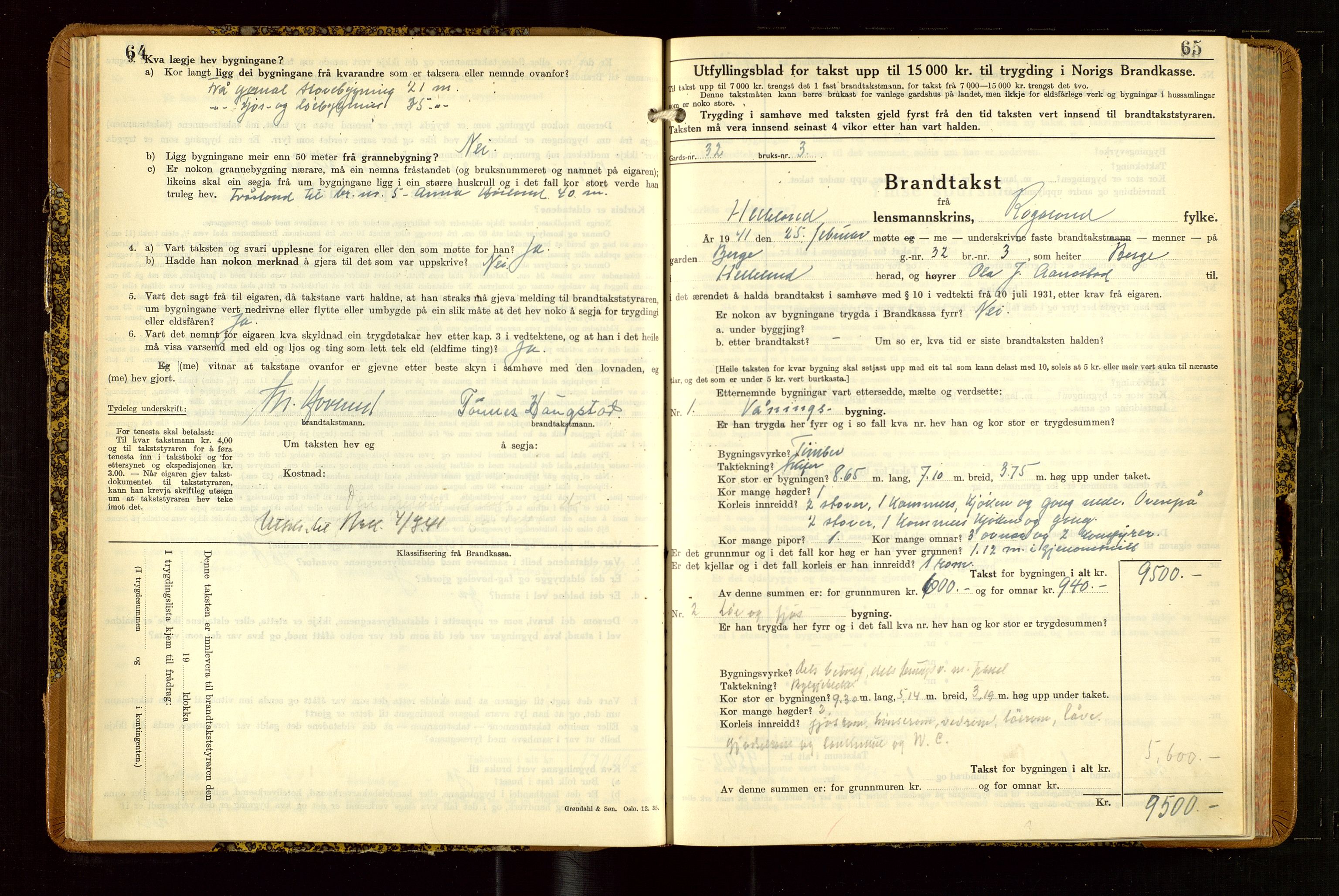 Helleland lensmannskontor, SAST/A-100209/Gob/L0004: "Brandtakstbok", 1939-1949, s. 64-65