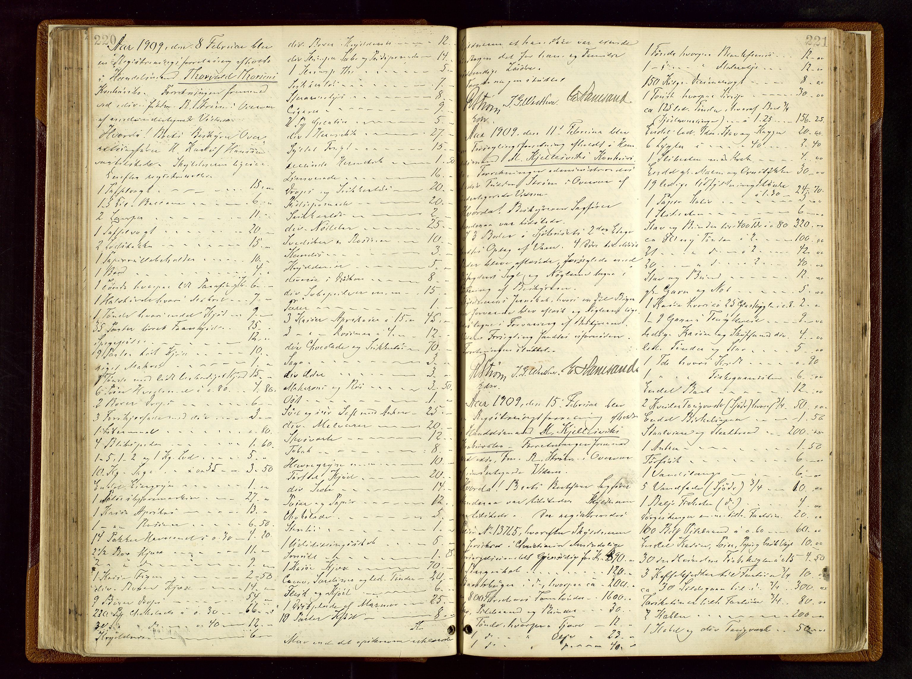 Haugesund tingrett, AV/SAST-A-101415/01/IV/IVB/L0003: Skifteregistreringsprotokoll, med register, 1898-1914, s. 220-221