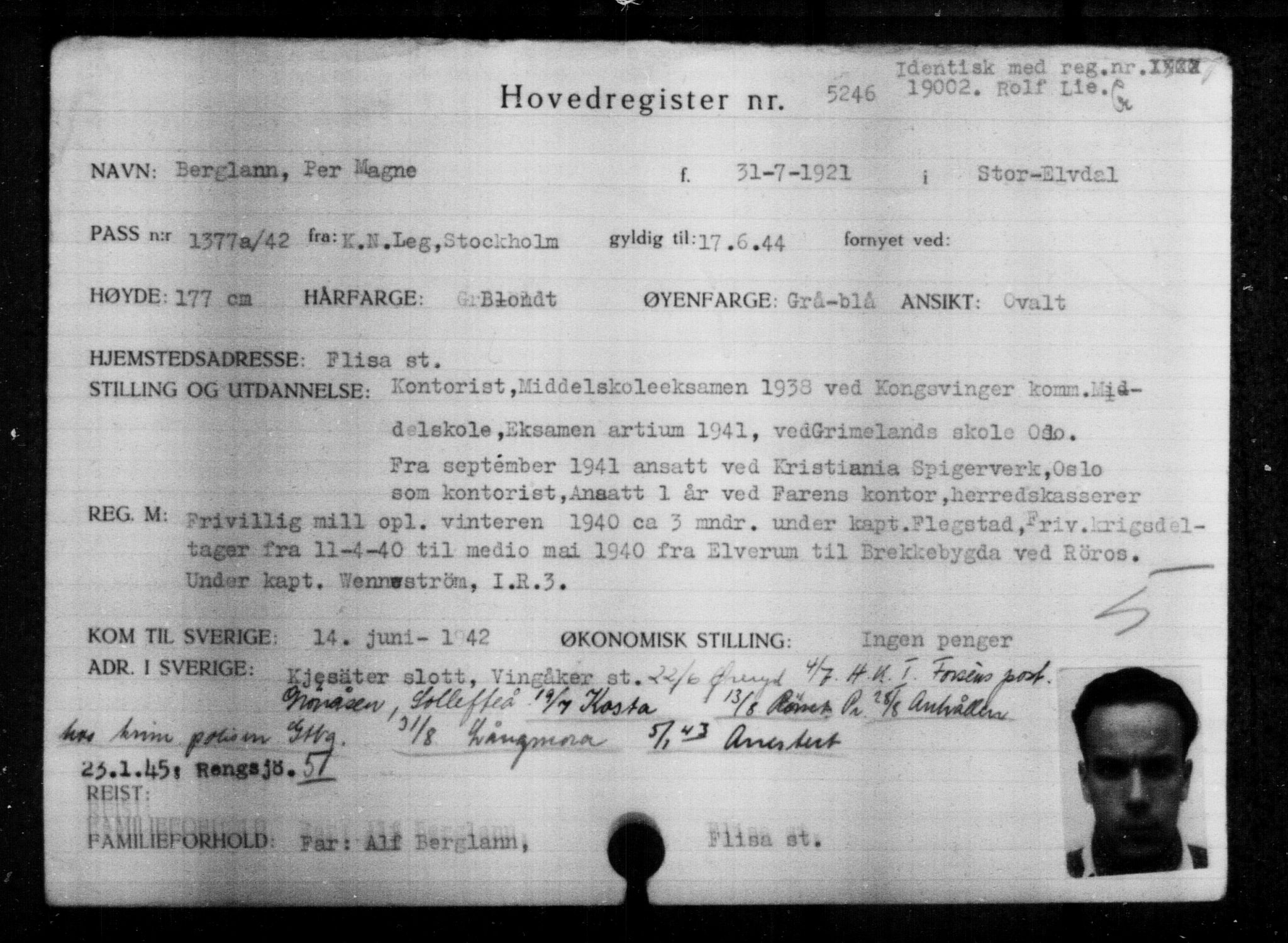 Utenriksstasjonene, Legasjonen i Stockholm, Flyktningkontoret, AV/RA-S-6753/V/Va/L0004: Kjesäterkartoteket, flyktninger med registreringsnr. 3496-6610, 1940-1945, s. 2011
