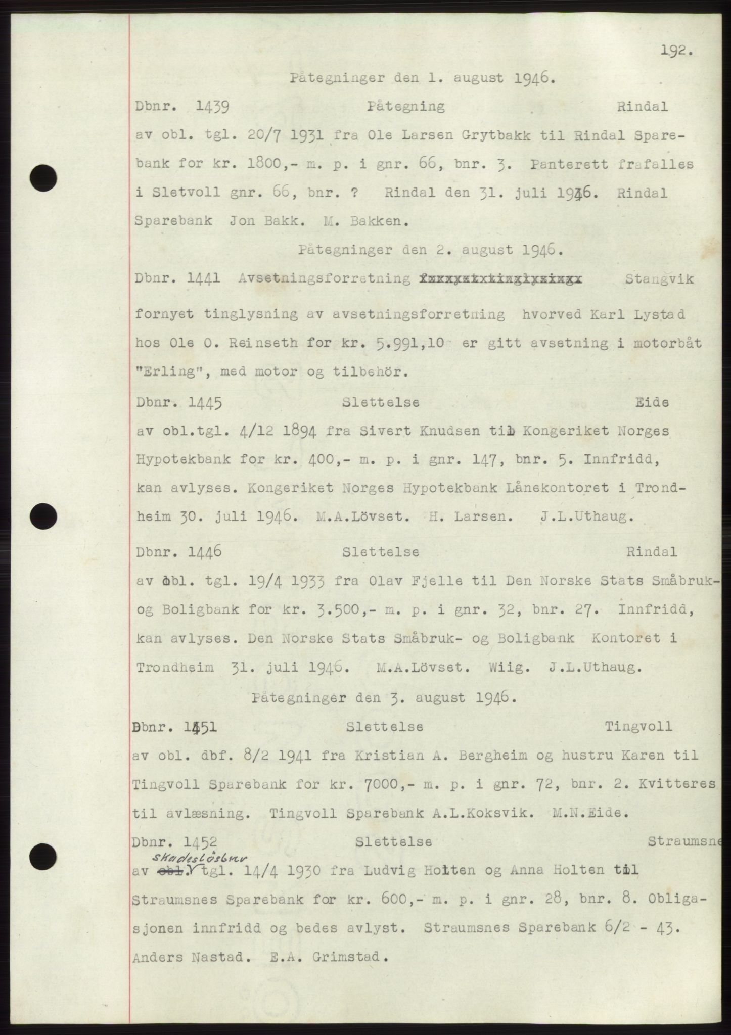 Nordmøre sorenskriveri, SAT/A-4132/1/2/2Ca: Pantebok nr. C82b, 1946-1951, Dagboknr: 1439/1946