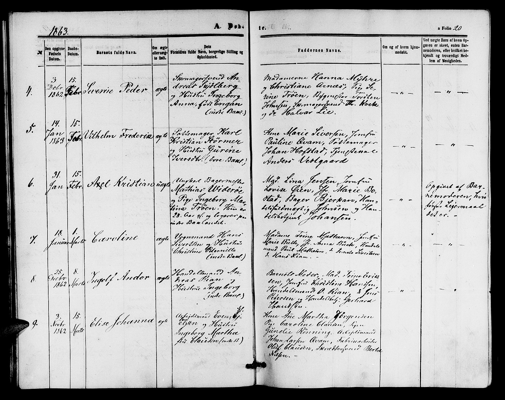 Ministerialprotokoller, klokkerbøker og fødselsregistre - Sør-Trøndelag, SAT/A-1456/604/L0185: Ministerialbok nr. 604A06, 1861-1865, s. 20
