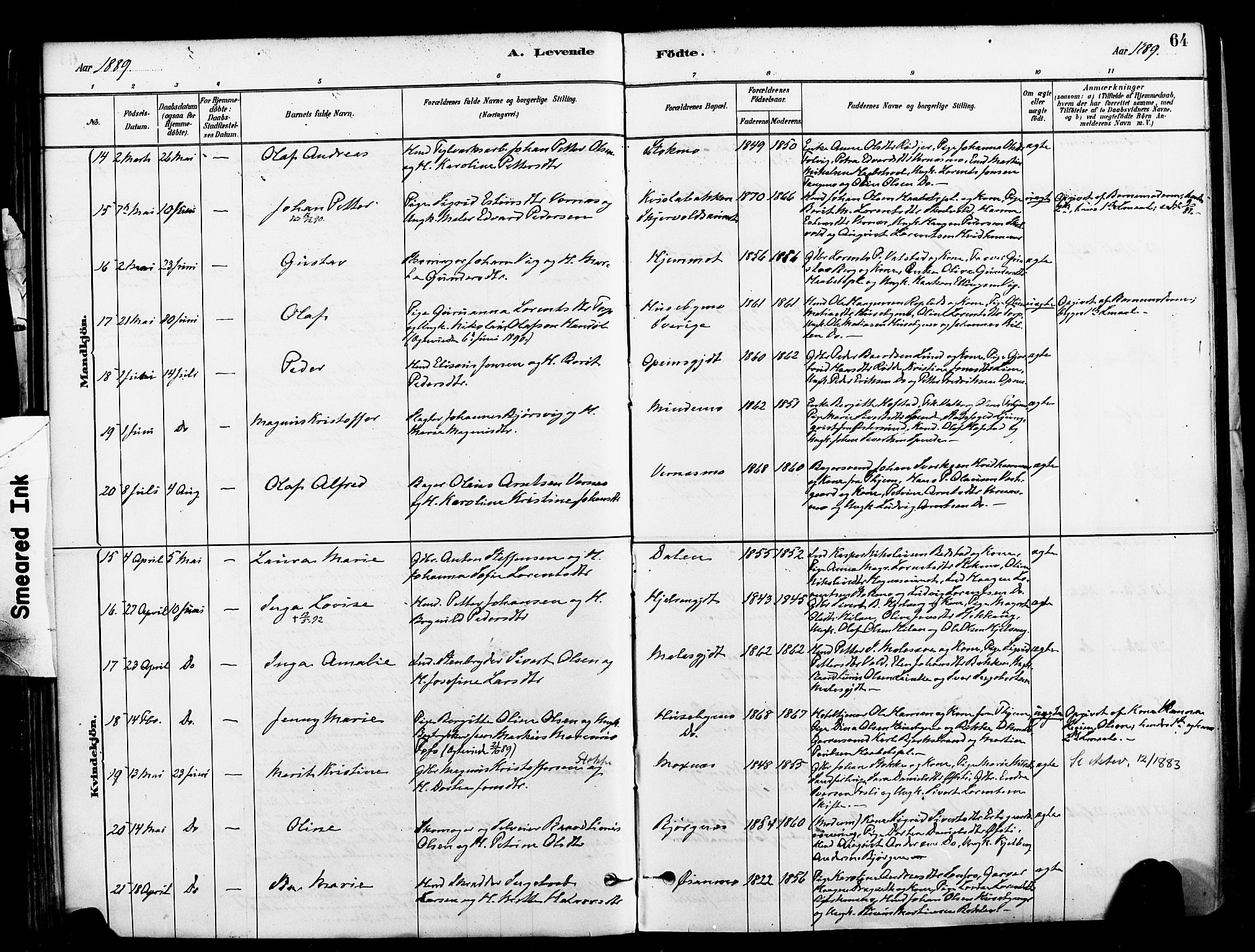 Ministerialprotokoller, klokkerbøker og fødselsregistre - Nord-Trøndelag, SAT/A-1458/709/L0077: Ministerialbok nr. 709A17, 1880-1895, s. 64