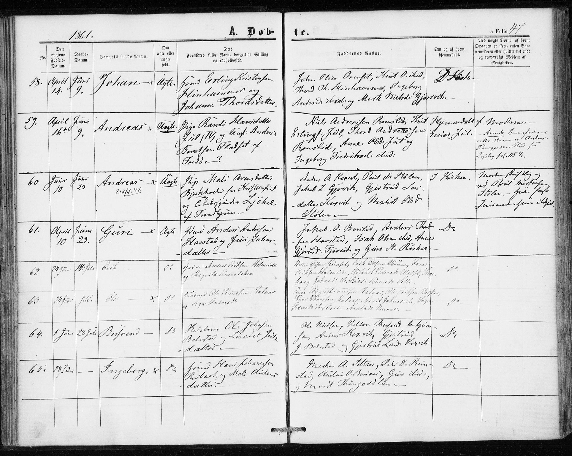 Ministerialprotokoller, klokkerbøker og fødselsregistre - Møre og Romsdal, AV/SAT-A-1454/586/L0985: Ministerialbok nr. 586A11, 1857-1866, s. 47