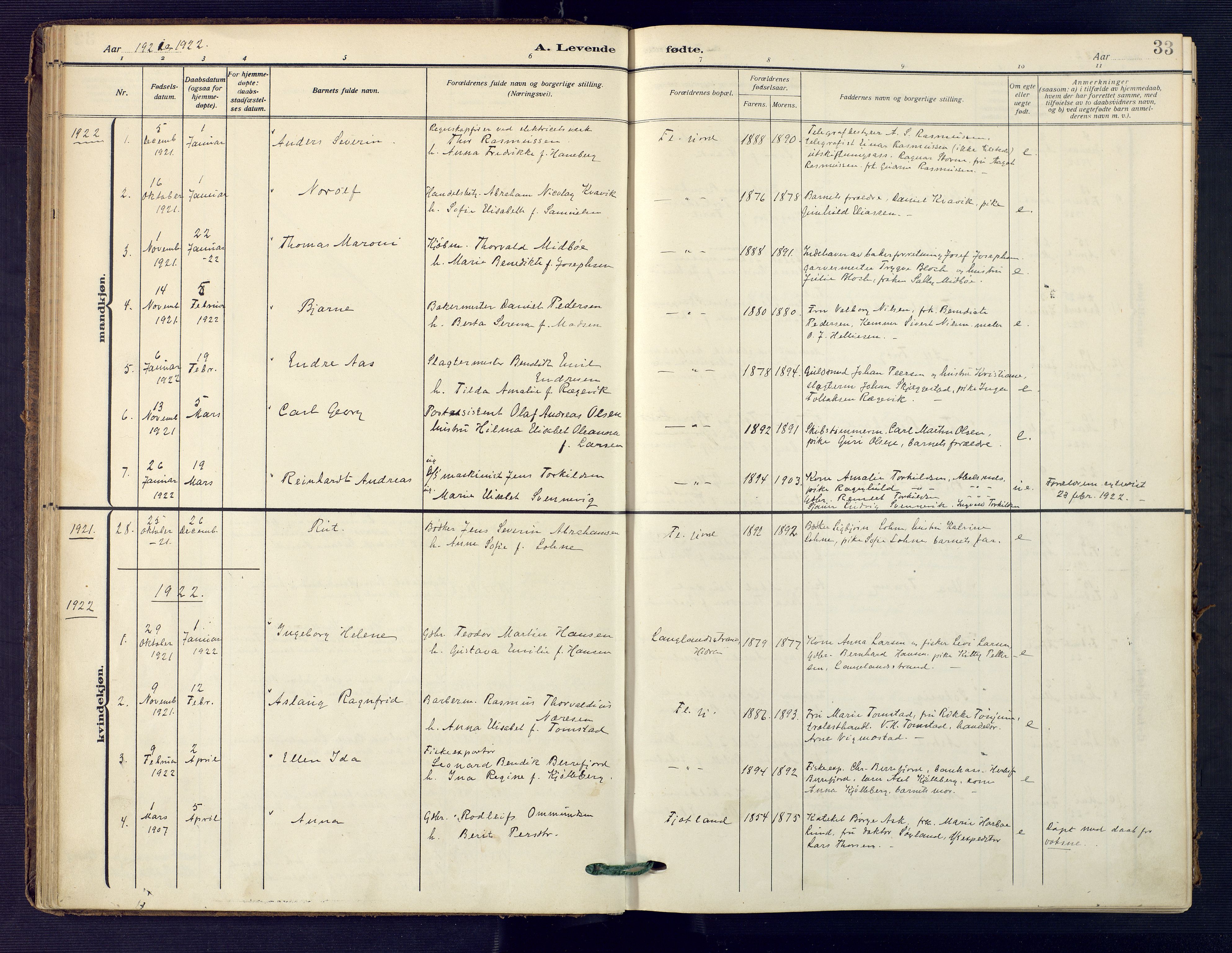 Flekkefjord sokneprestkontor, AV/SAK-1111-0012/F/Fa/Faa/L0003: Ministerialbok nr. A 3, 1913-1928, s. 33