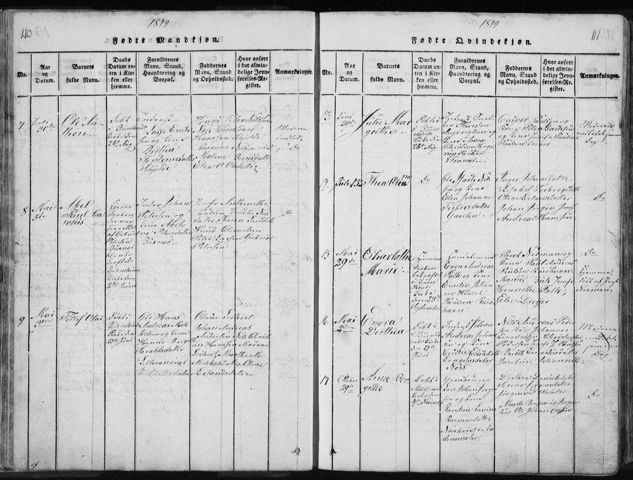 Ministerialprotokoller, klokkerbøker og fødselsregistre - Nordland, AV/SAT-A-1459/897/L1411: Klokkerbok nr. 897C01, 1820-1866, s. 110-111