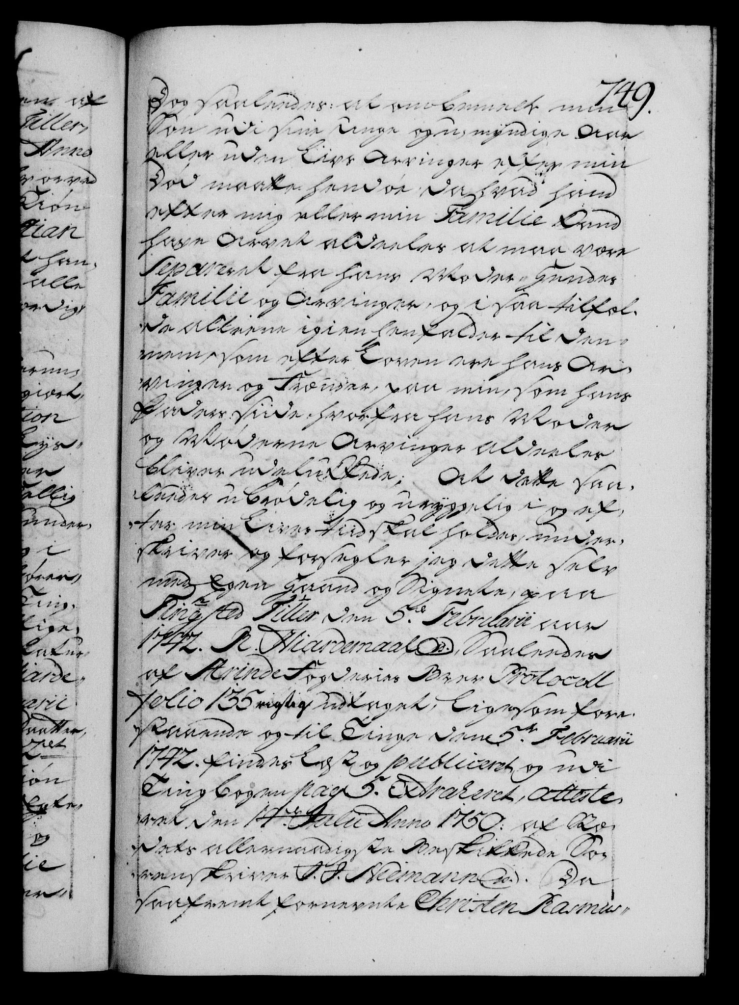Danske Kanselli 1572-1799, RA/EA-3023/F/Fc/Fca/Fcaa/L0036: Norske registre, 1749-1750, s. 749a