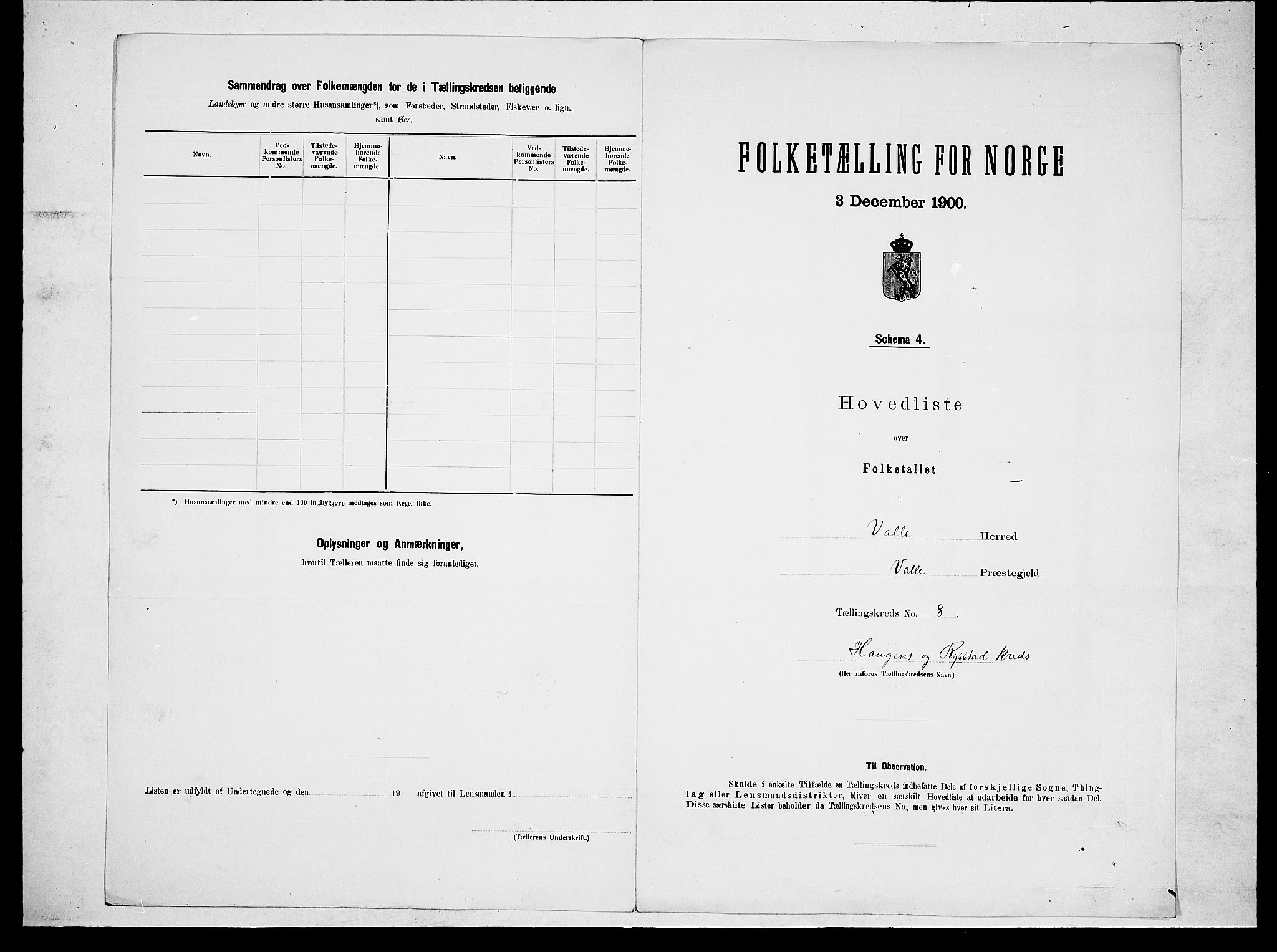 SAK, Folketelling 1900 for 0940 Valle herred, 1900, s. 30