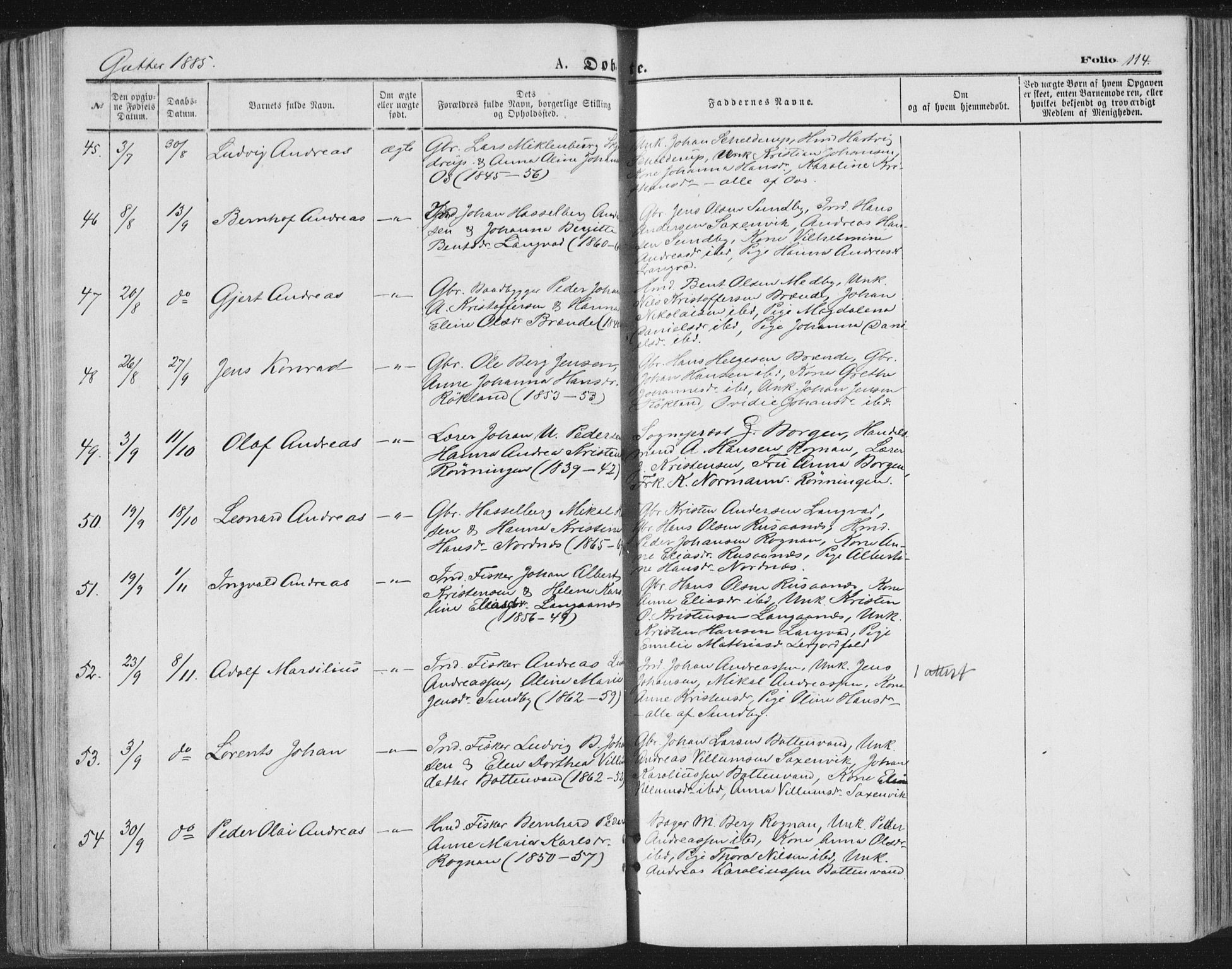 Ministerialprotokoller, klokkerbøker og fødselsregistre - Nordland, SAT/A-1459/847/L0668: Ministerialbok nr. 847A08, 1872-1886, s. 114