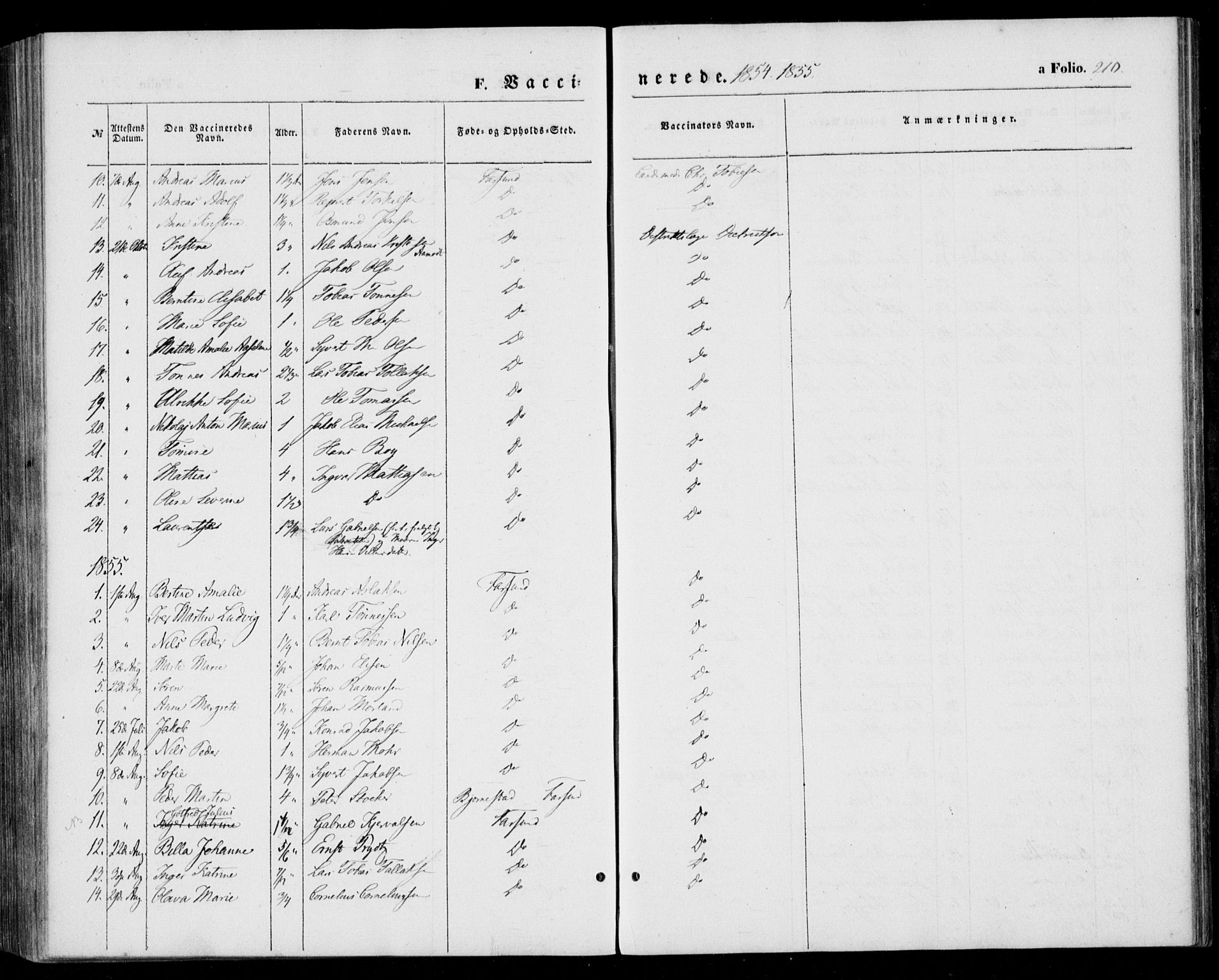 Farsund sokneprestkontor, SAK/1111-0009/F/Fa/L0004: Ministerialbok nr. A 4, 1847-1863, s. 210