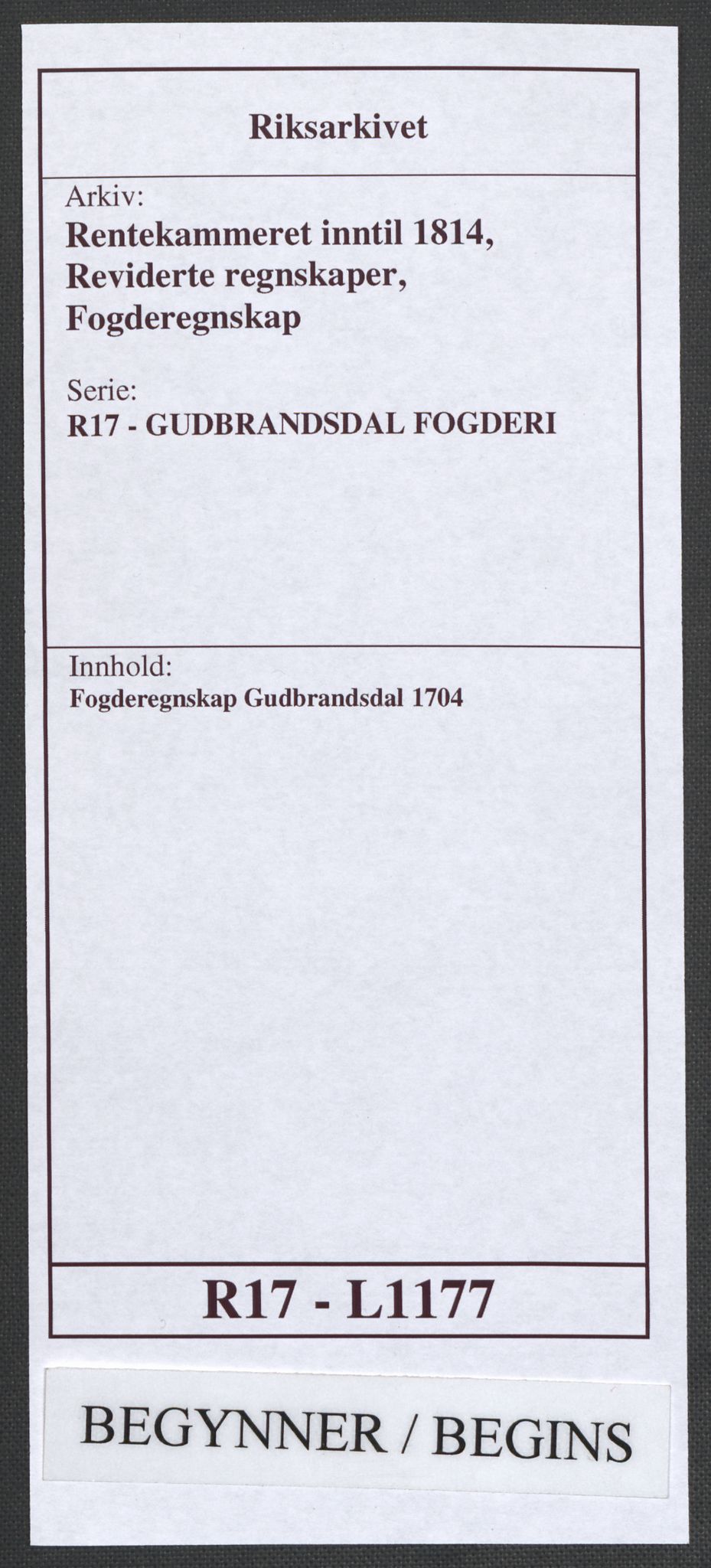 Rentekammeret inntil 1814, Reviderte regnskaper, Fogderegnskap, RA/EA-4092/R17/L1177: Fogderegnskap Gudbrandsdal, 1704, s. 1