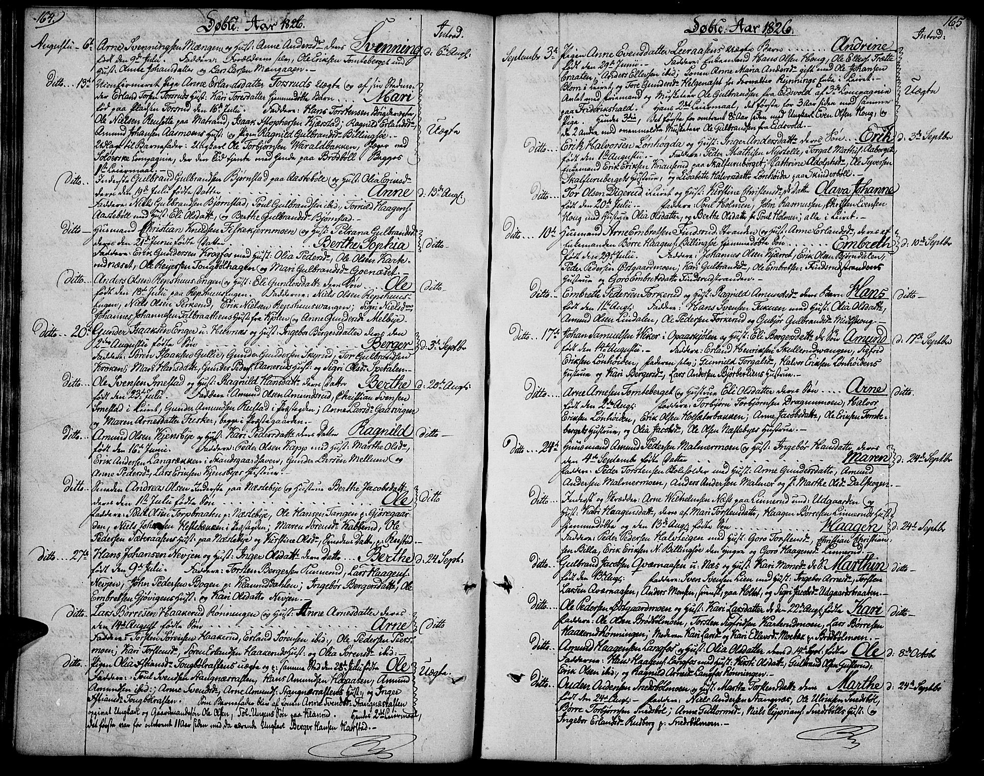 Vinger prestekontor, AV/SAH-PREST-024/H/Ha/Hab/L0002: Klokkerbok nr. 2, 1818-1834, s. 164-165