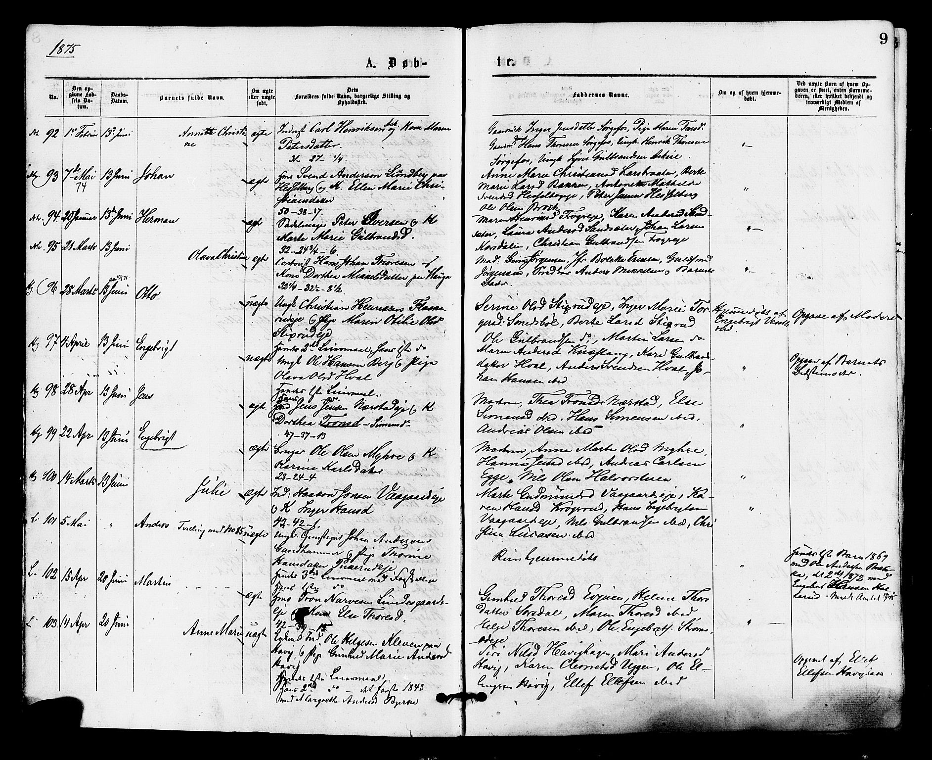 Norderhov kirkebøker, AV/SAKO-A-237/F/Fa/L0015: Ministerialbok nr. 15, 1875-1884, s. 9