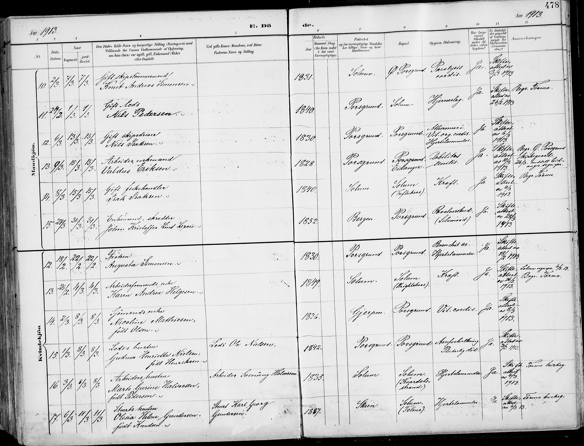 Porsgrunn kirkebøker , AV/SAKO-A-104/F/Fa/L0011: Ministerialbok nr. 11, 1895-1919, s. 478