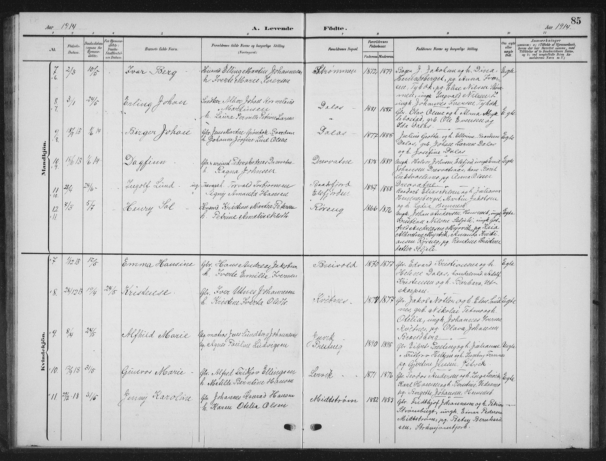 Ministerialprotokoller, klokkerbøker og fødselsregistre - Nordland, AV/SAT-A-1459/825/L0370: Klokkerbok nr. 825C07, 1903-1923, s. 85