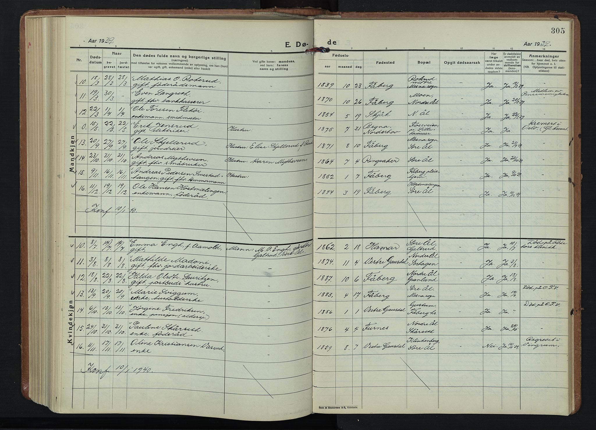 Fåberg prestekontor, AV/SAH-PREST-086/H/Ha/Hab/L0015: Klokkerbok nr. 15, 1924-1949, s. 305