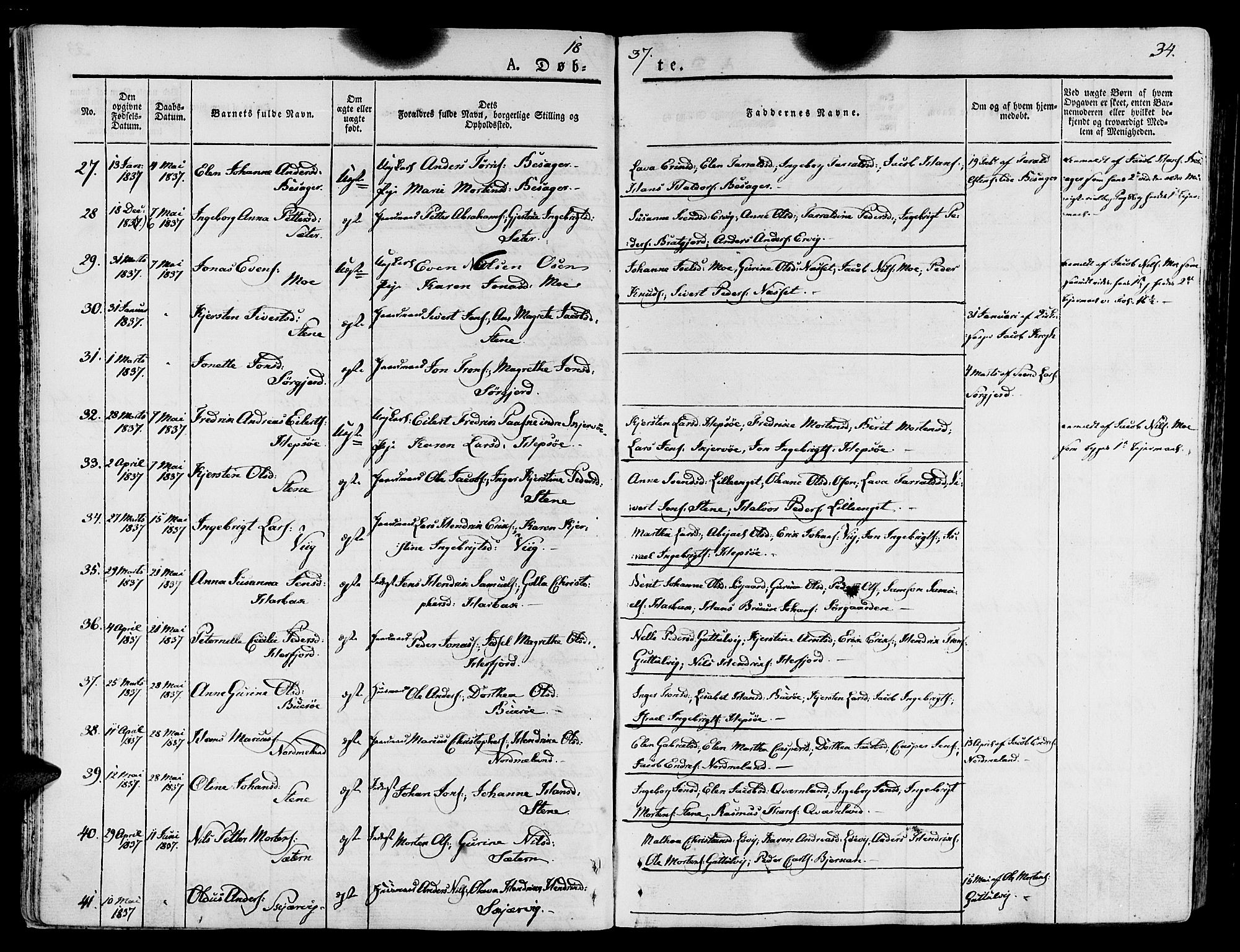 Ministerialprotokoller, klokkerbøker og fødselsregistre - Sør-Trøndelag, SAT/A-1456/657/L0703: Ministerialbok nr. 657A04, 1831-1846, s. 34