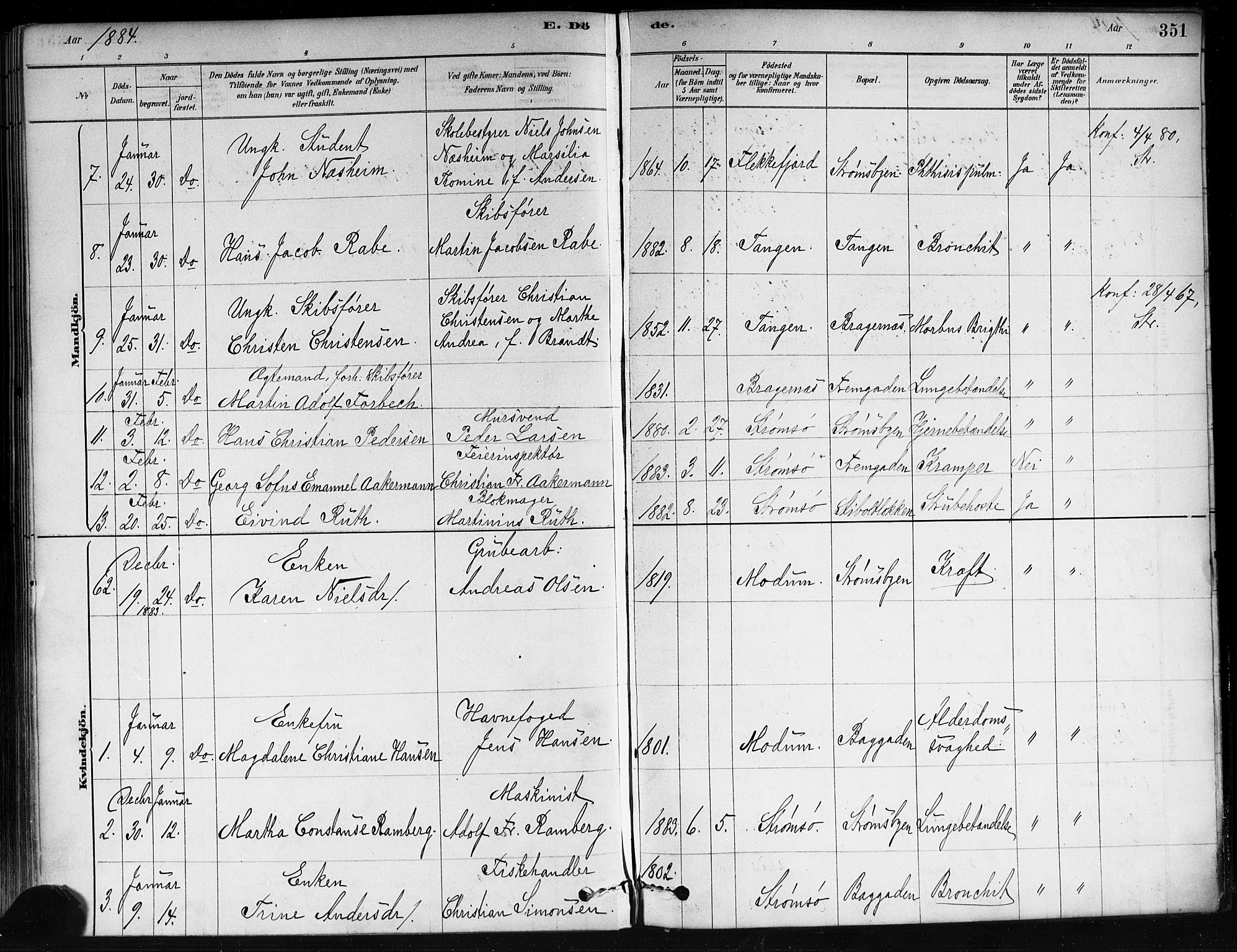 Strømsø kirkebøker, AV/SAKO-A-246/F/Fa/L0021: Ministerialbok nr. I 21, 1878-1885, s. 351