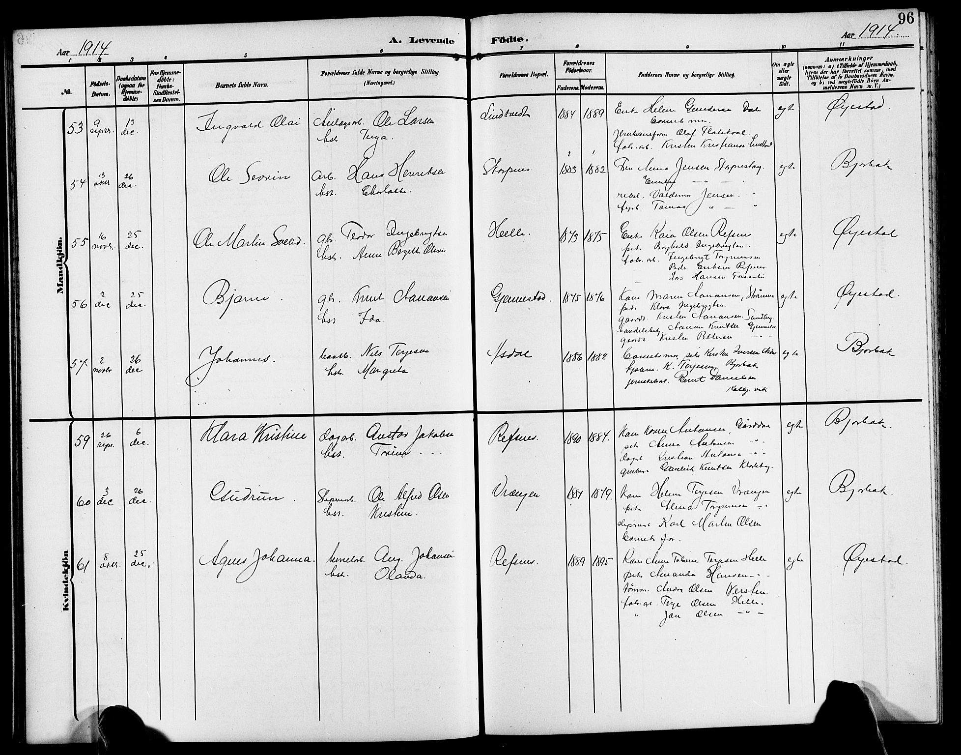 Øyestad sokneprestkontor, AV/SAK-1111-0049/F/Fb/L0011: Klokkerbok nr. B 11, 1906-1918, s. 96