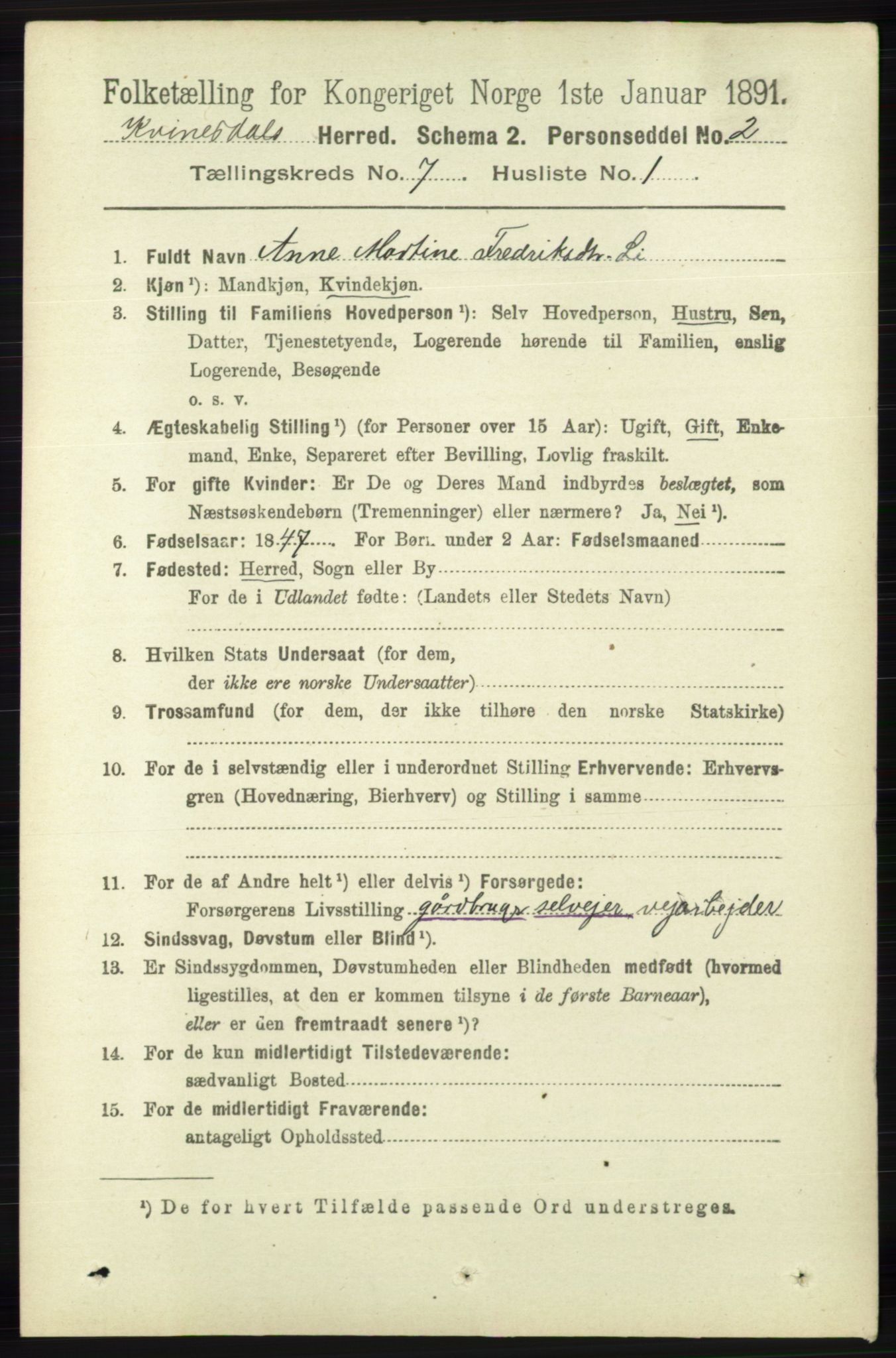 RA, Folketelling 1891 for 1037 Kvinesdal herred, 1891, s. 2422
