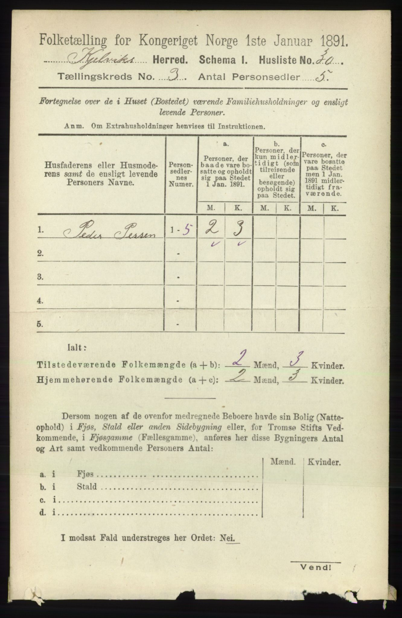 RA, Folketelling 1891 for 2019 Kjelvik herred, 1891, s. 244