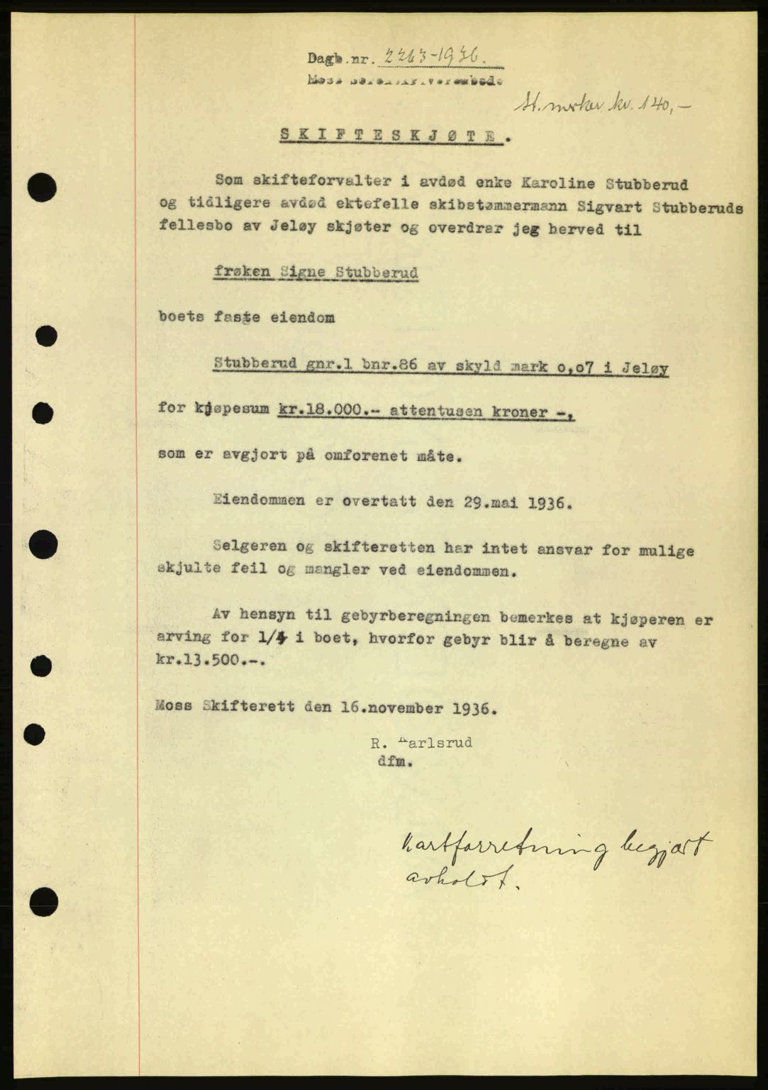Moss sorenskriveri, SAO/A-10168: Pantebok nr. A2, 1936-1937, Dagboknr: 2263/1936