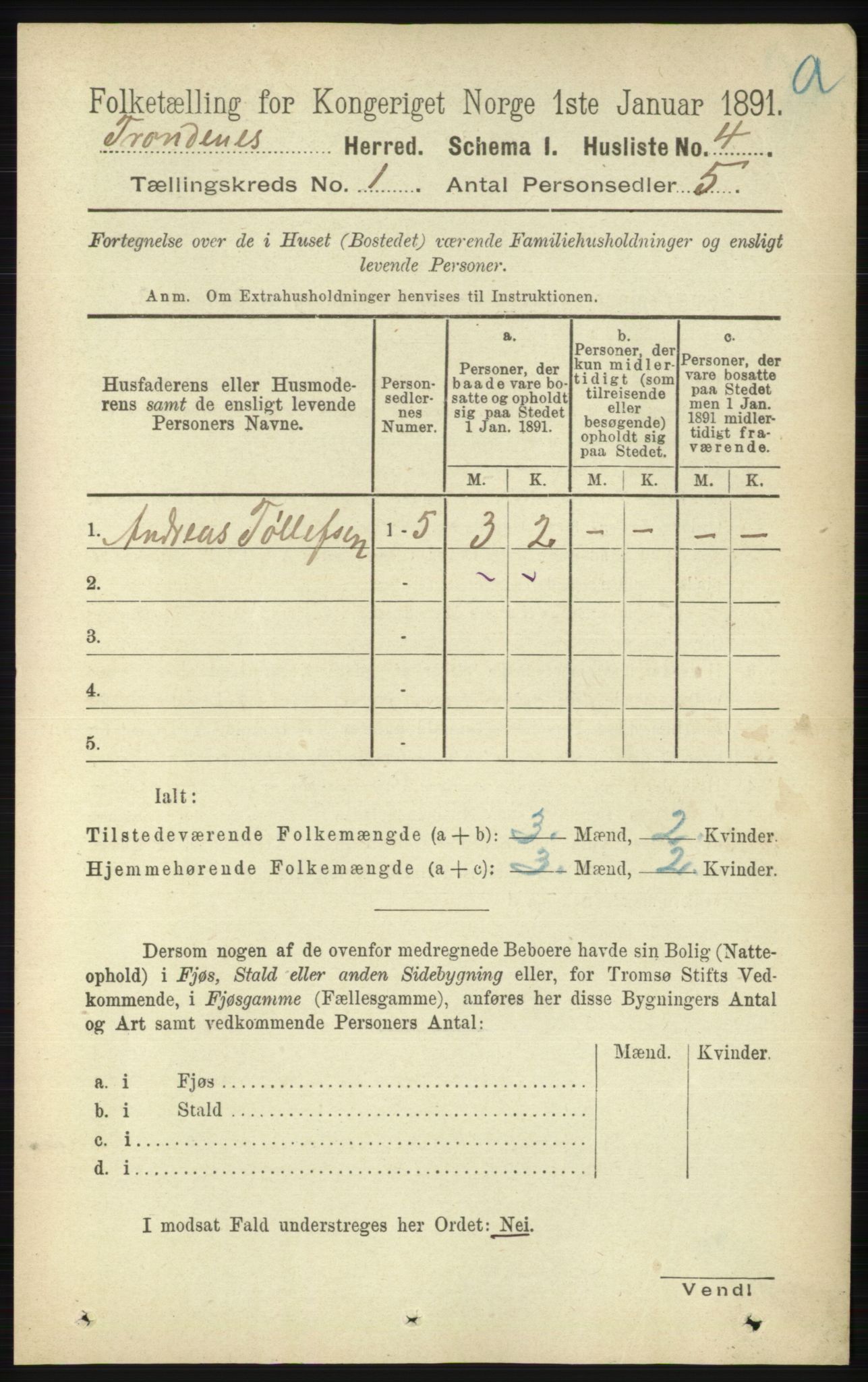 RA, Folketelling 1891 for 1914 Trondenes herred, 1891, s. 43