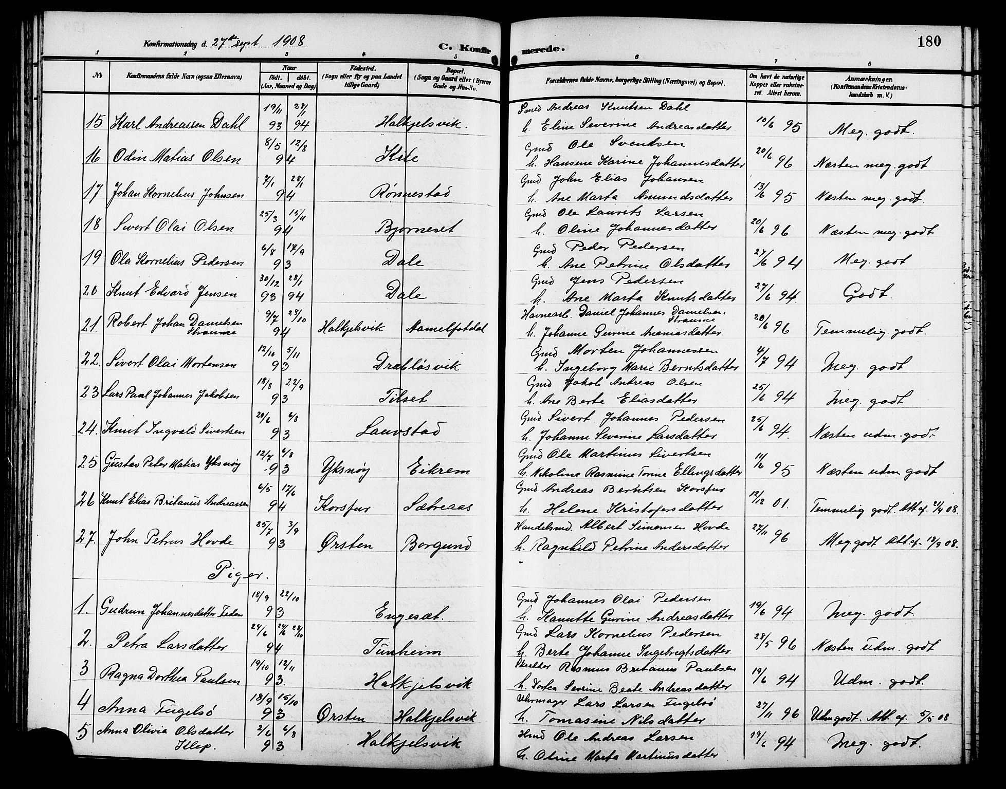 Ministerialprotokoller, klokkerbøker og fødselsregistre - Møre og Romsdal, AV/SAT-A-1454/511/L0159: Klokkerbok nr. 511C05, 1902-1920, s. 180