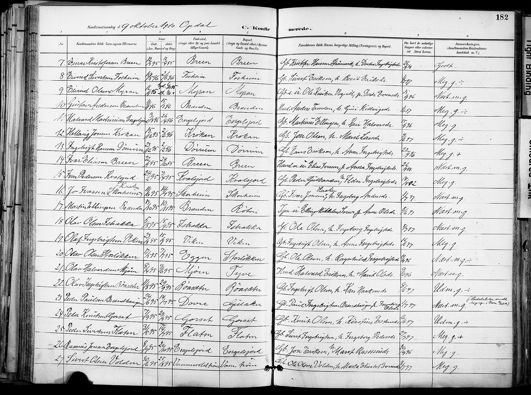 Ministerialprotokoller, klokkerbøker og fødselsregistre - Sør-Trøndelag, SAT/A-1456/678/L0902: Ministerialbok nr. 678A11, 1895-1911, s. 182