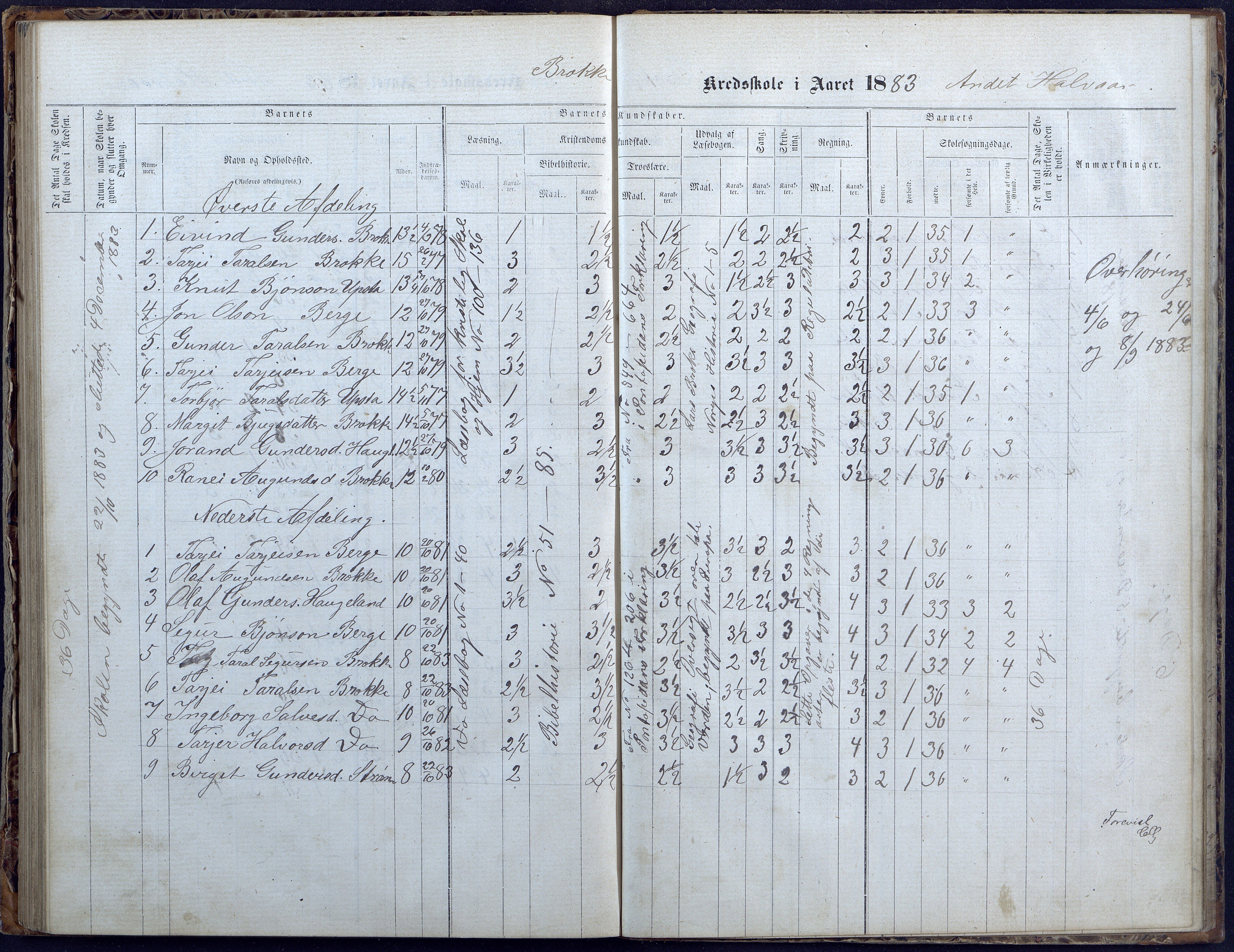 Hylestad kommune, AAKS/KA0939-PK/03/03b/L0004: Skoleprotokoll for Haugen og Brokke krets, 1863-1888