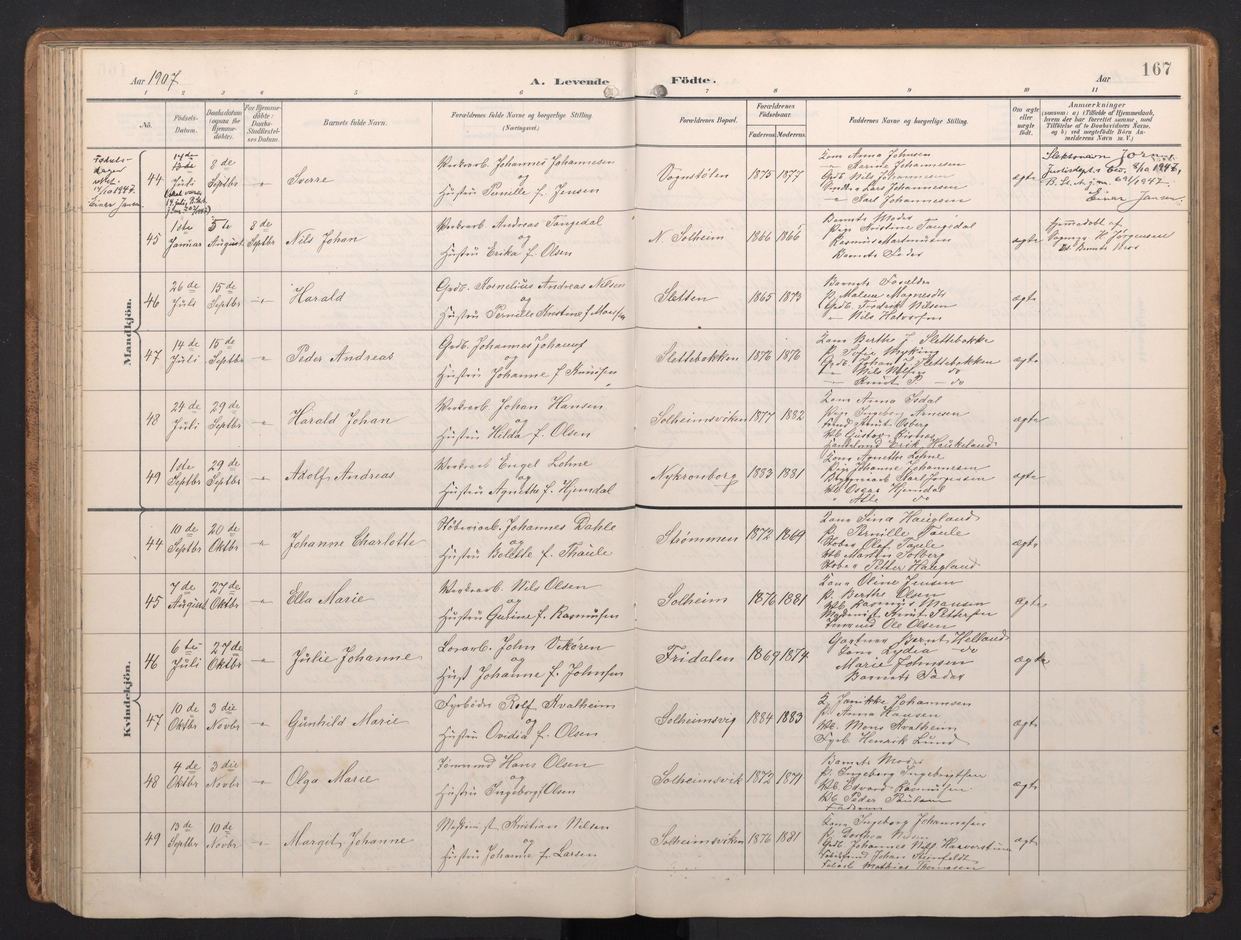 Årstad Sokneprestembete, AV/SAB-A-79301/H/Hab/L0002: Klokkerbok nr. A 2, 1896-1912, s. 166b-167a