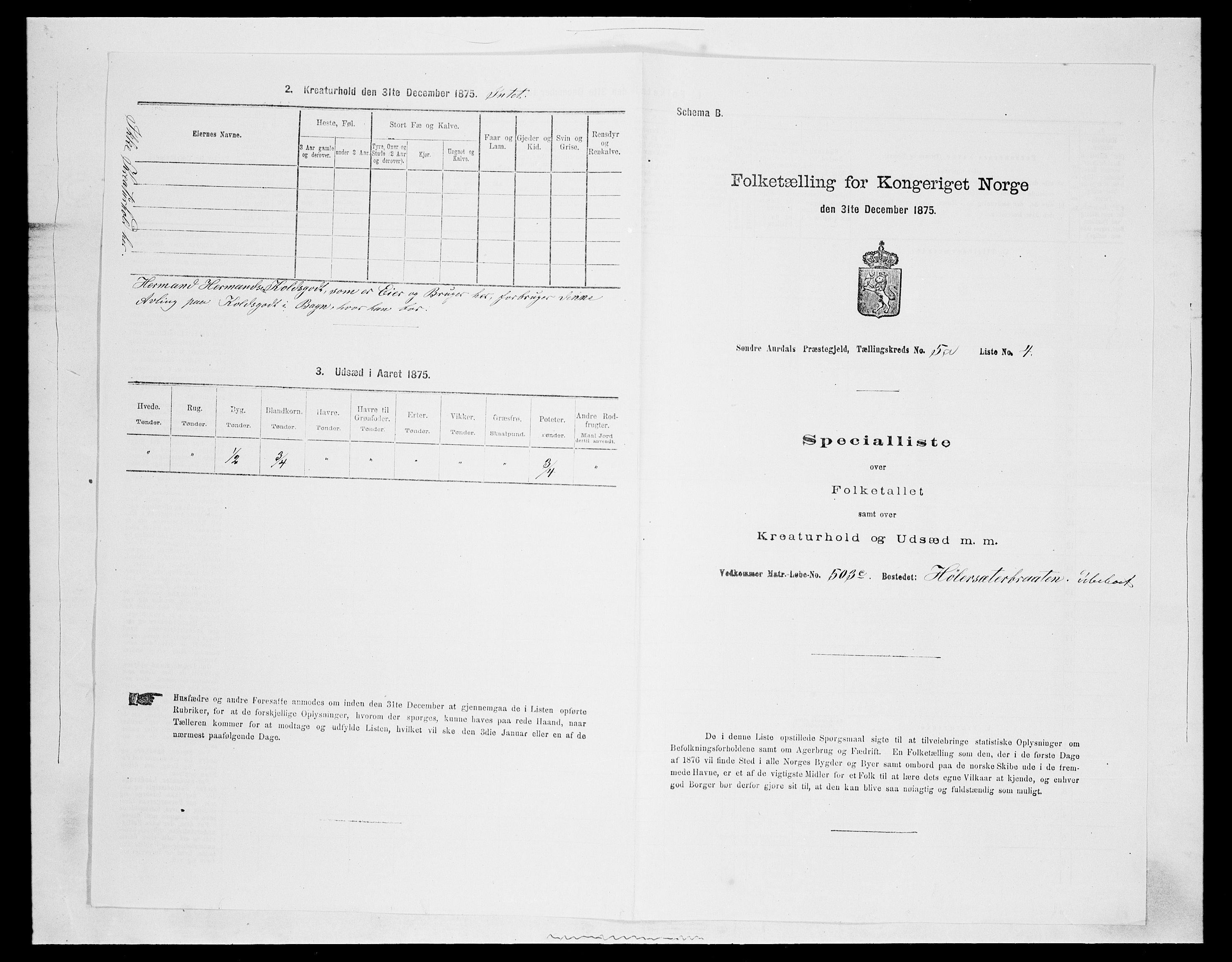 SAH, Folketelling 1875 for 0540P Sør-Aurdal prestegjeld, 1875, s. 747