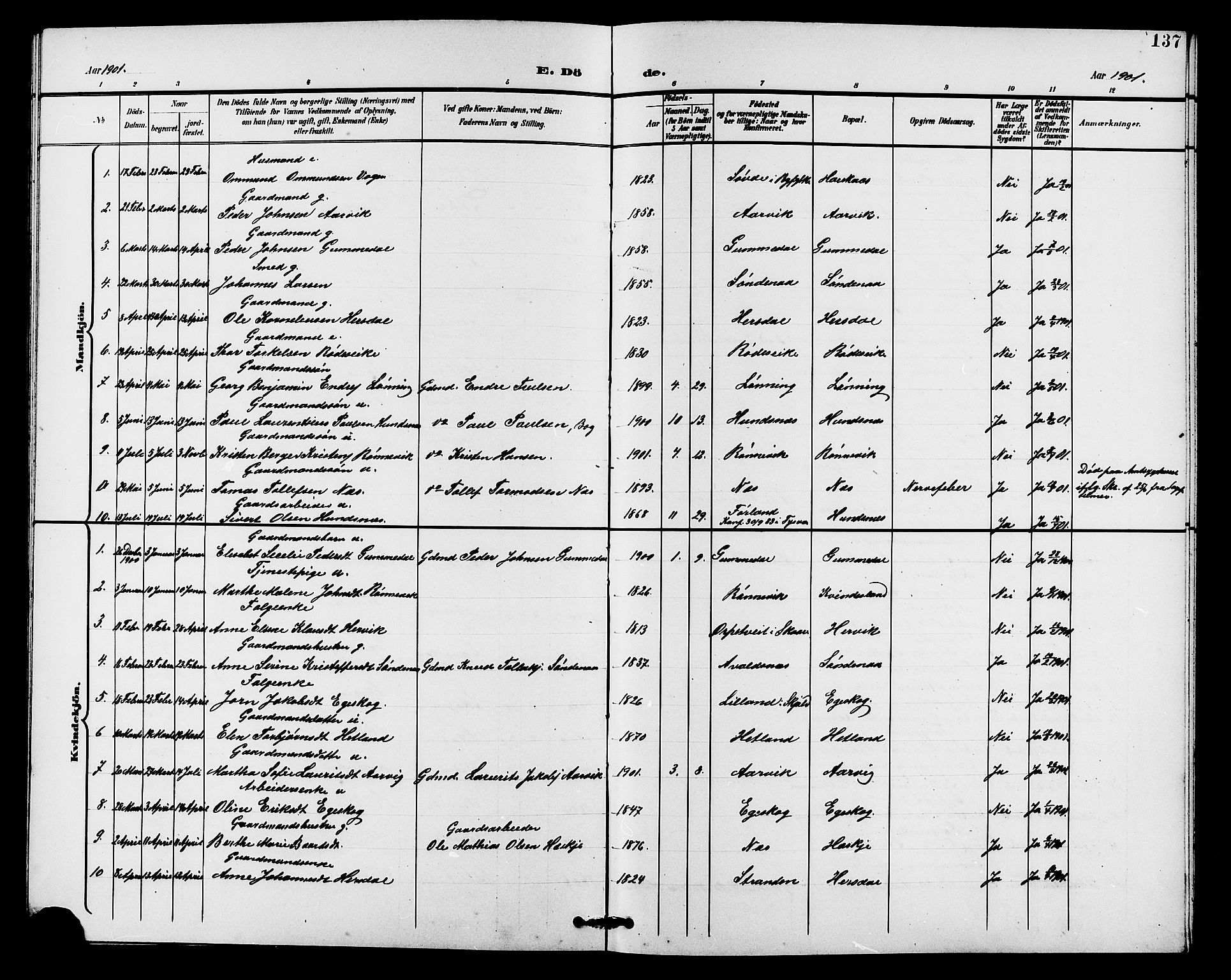 Tysvær sokneprestkontor, AV/SAST-A -101864/H/Ha/Haa/L0008: Ministerialbok nr. A 8, 1897-1912, s. 137