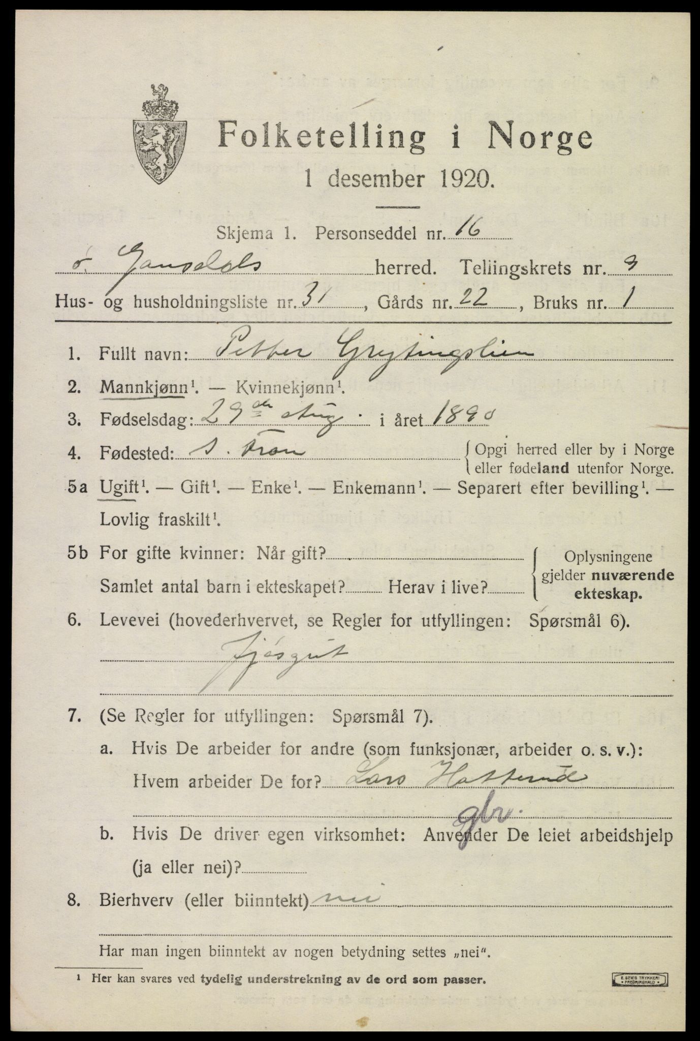 SAH, Folketelling 1920 for 0522 Østre Gausdal herred, 1920, s. 5290