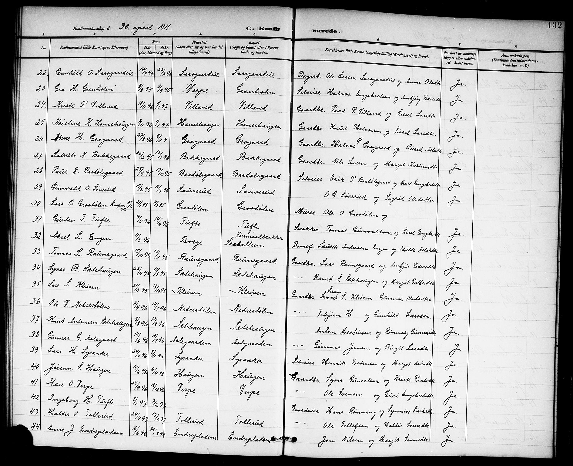 Hol kirkebøker, AV/SAKO-A-227/G/Ga/L0001: Klokkerbok nr. I 1, 1900-1919, s. 132