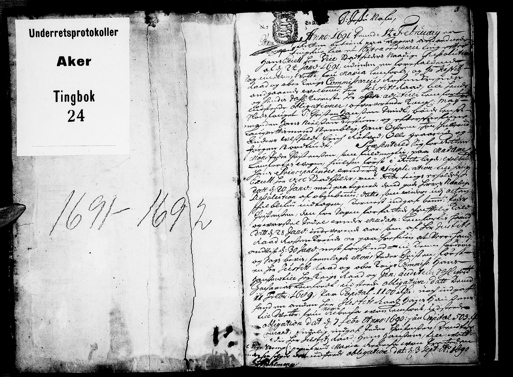 Aker sorenskriveri, AV/SAO-A-10895/F/Fb/L0024: Tingbok, 1691-1692, s. 0b-1a