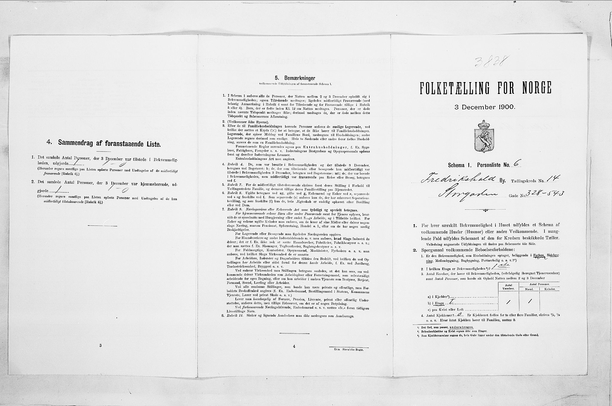 SAO, Folketelling 1900 for 0101 Fredrikshald kjøpstad, 1900