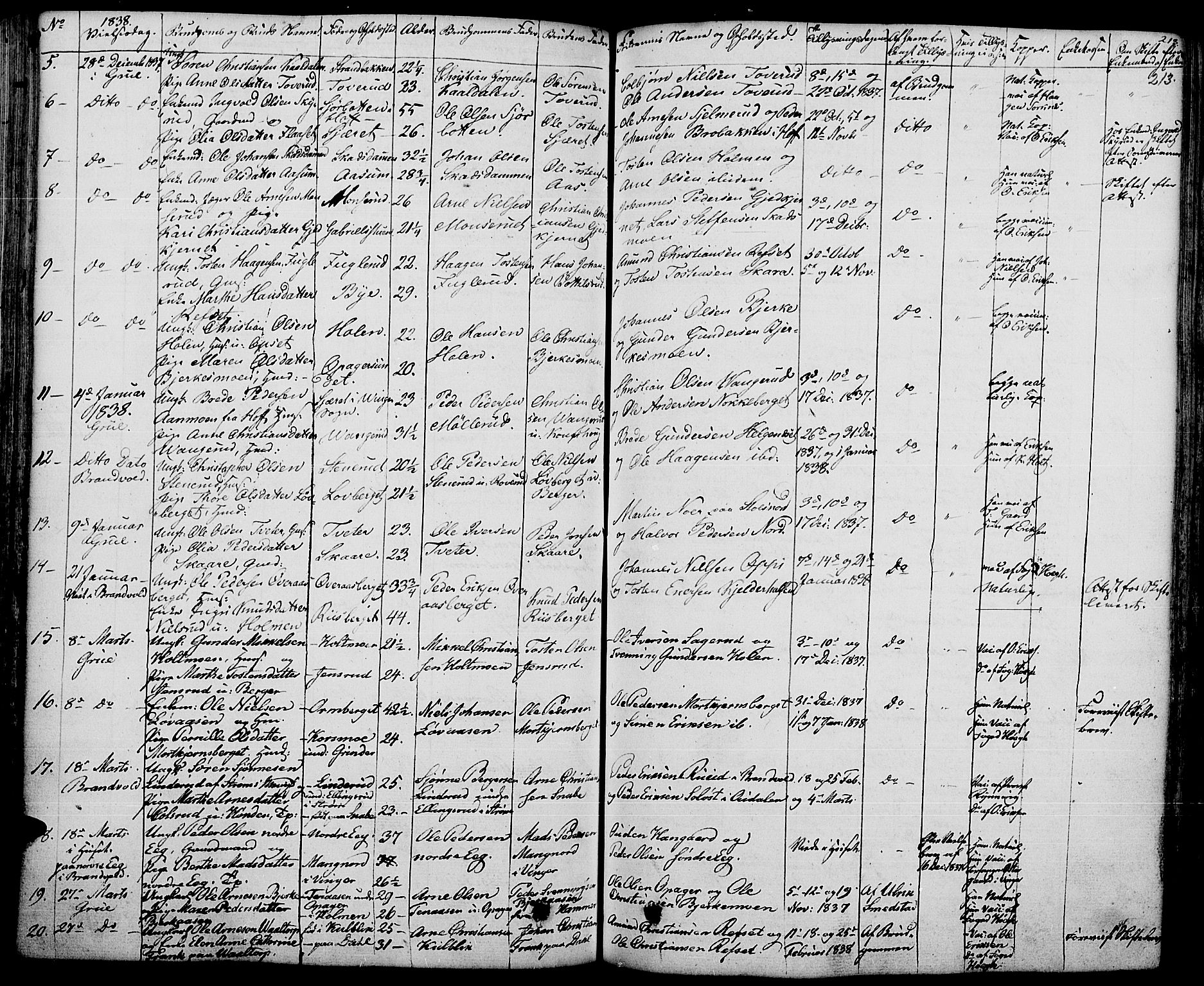 Grue prestekontor, AV/SAH-PREST-036/H/Ha/Haa/L0007: Ministerialbok nr. 7, 1830-1847, s. 213