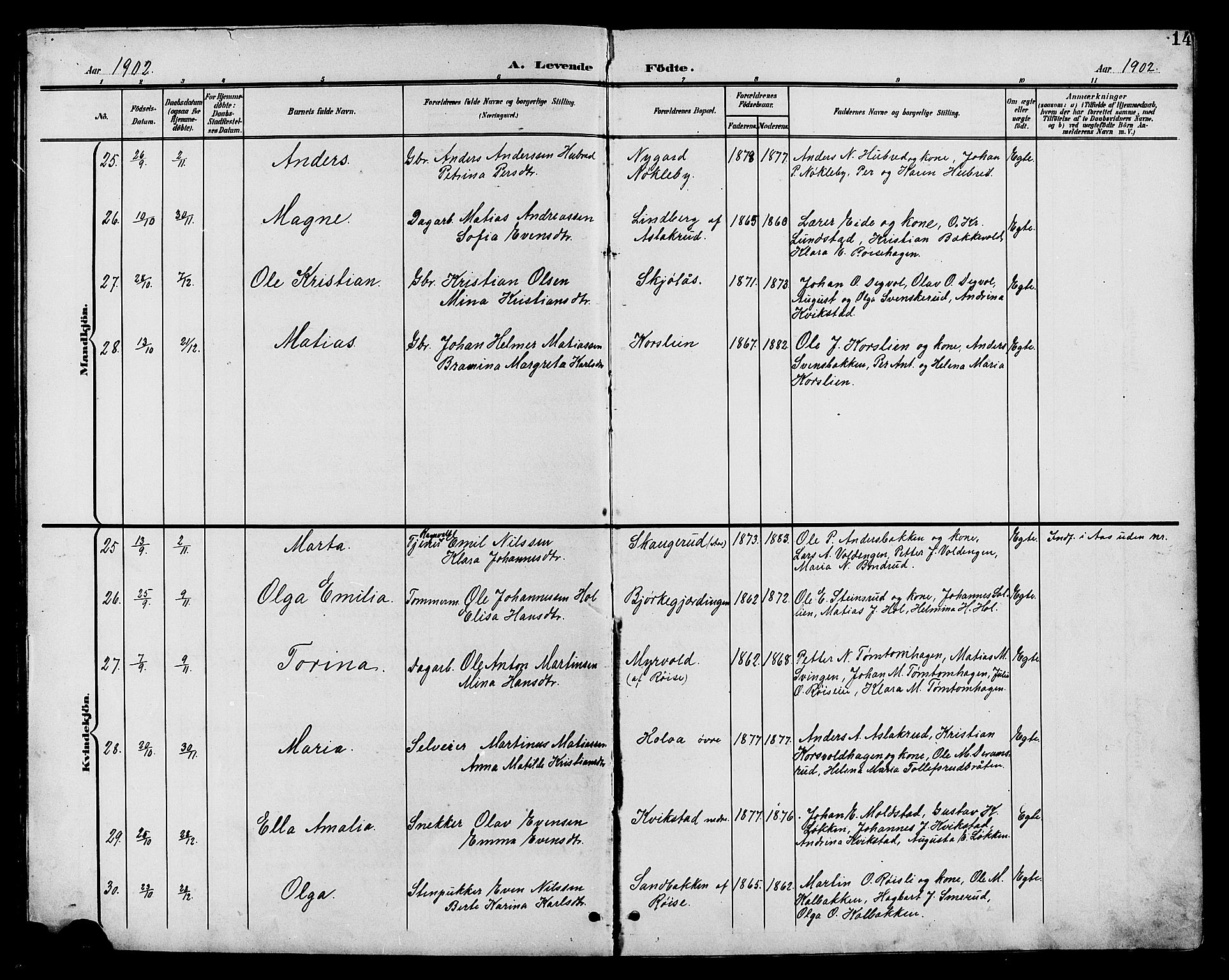 Vestre Toten prestekontor, AV/SAH-PREST-108/H/Ha/Hab/L0011: Klokkerbok nr. 11, 1901-1911, s. 14
