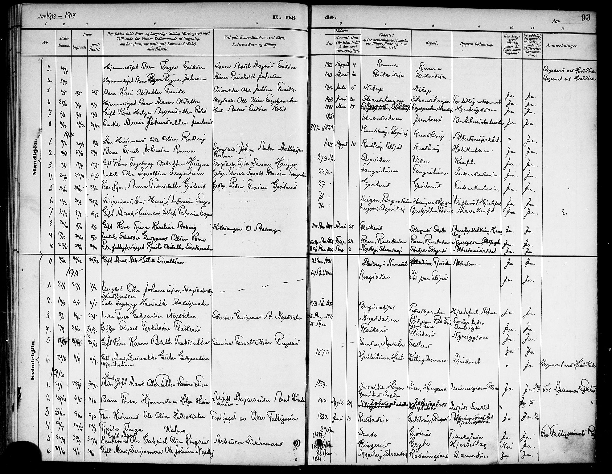 Ådal kirkebøker, AV/SAKO-A-248/G/Ga/L0004: Klokkerbok nr.  I 4, 1891-1920, s. 93