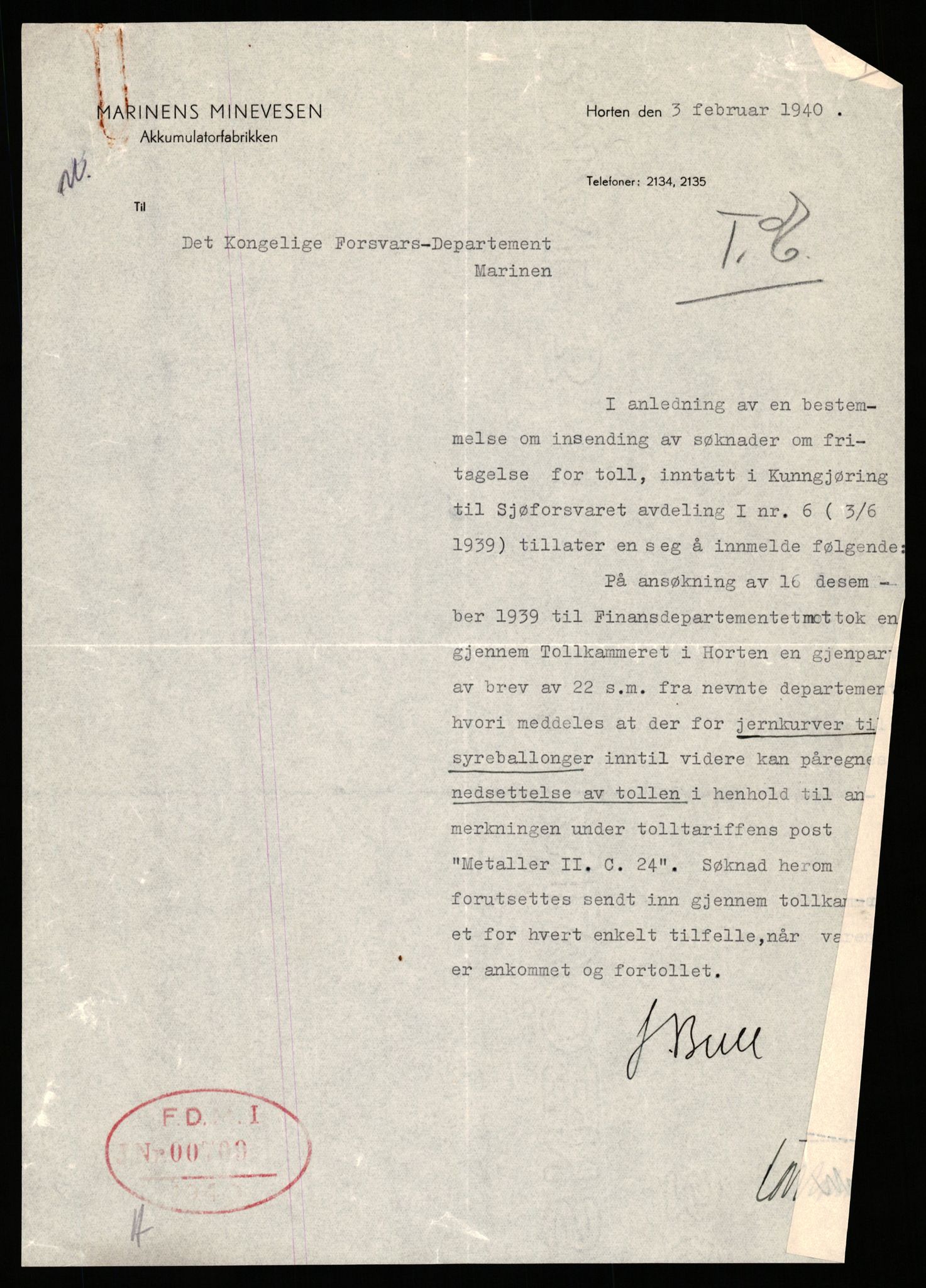 Forsvarsdepartementet, 1. avdeling FDM 1, AV/RA-RAFA-1216, 1940, s. 3