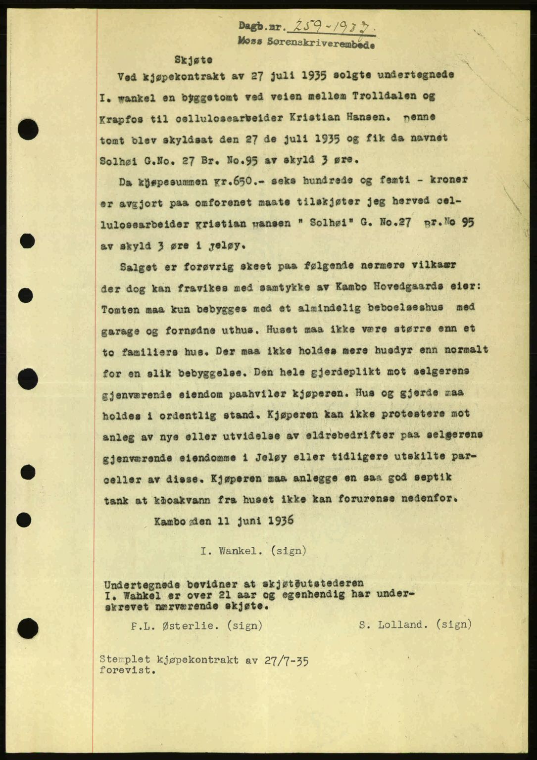 Moss sorenskriveri, SAO/A-10168: Pantebok nr. A2, 1936-1937, Dagboknr: 259/1936