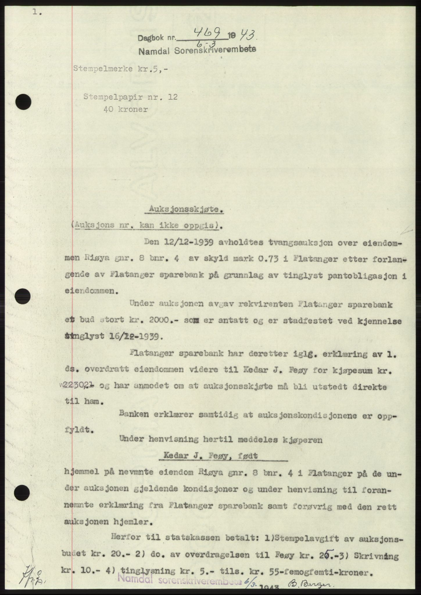 Namdal sorenskriveri, SAT/A-4133/1/2/2C: Pantebok nr. -, 1942-1943, Dagboknr: 469/1943