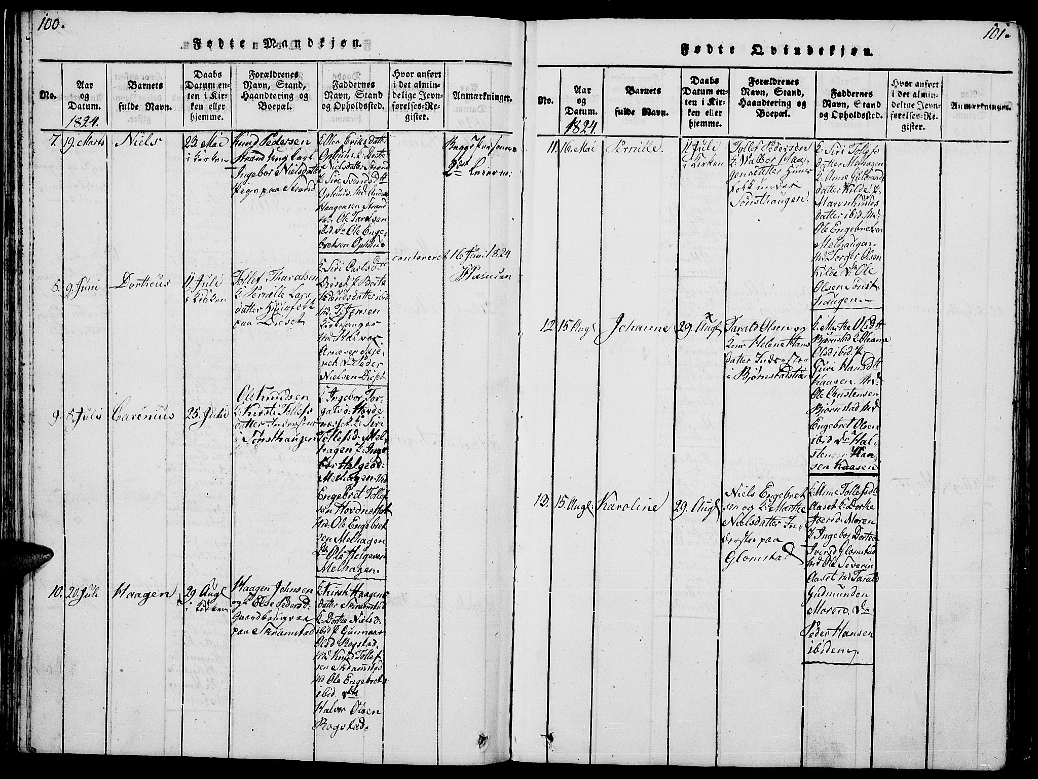 Åmot prestekontor, Hedmark, SAH/PREST-056/H/Ha/Hab/L0001: Klokkerbok nr. 1, 1815-1847, s. 100-101