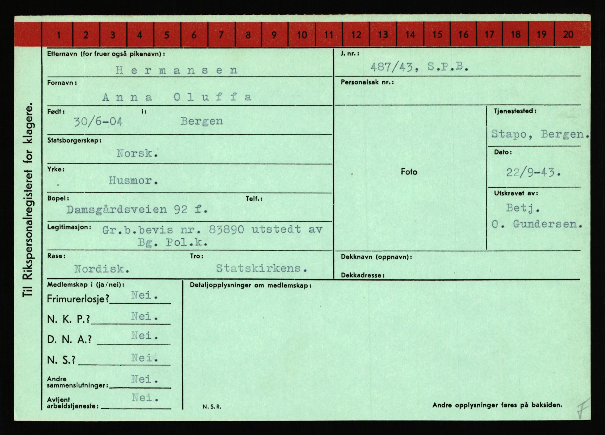 Statspolitiet - Hovedkontoret / Osloavdelingen, AV/RA-S-1329/C/Ca/L0006: Hanche - Hokstvedt, 1943-1945, s. 3900