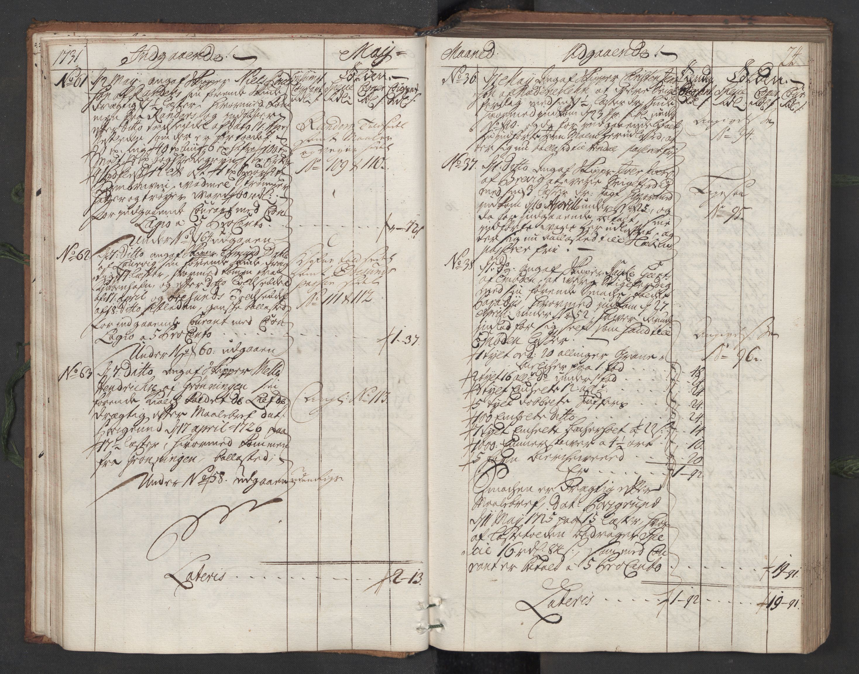 Generaltollkammeret, tollregnskaper, RA/EA-5490/R12/L0007/0001: Tollregnskaper Langesund / Hovedtollbok, 1731, s. 23b-24a