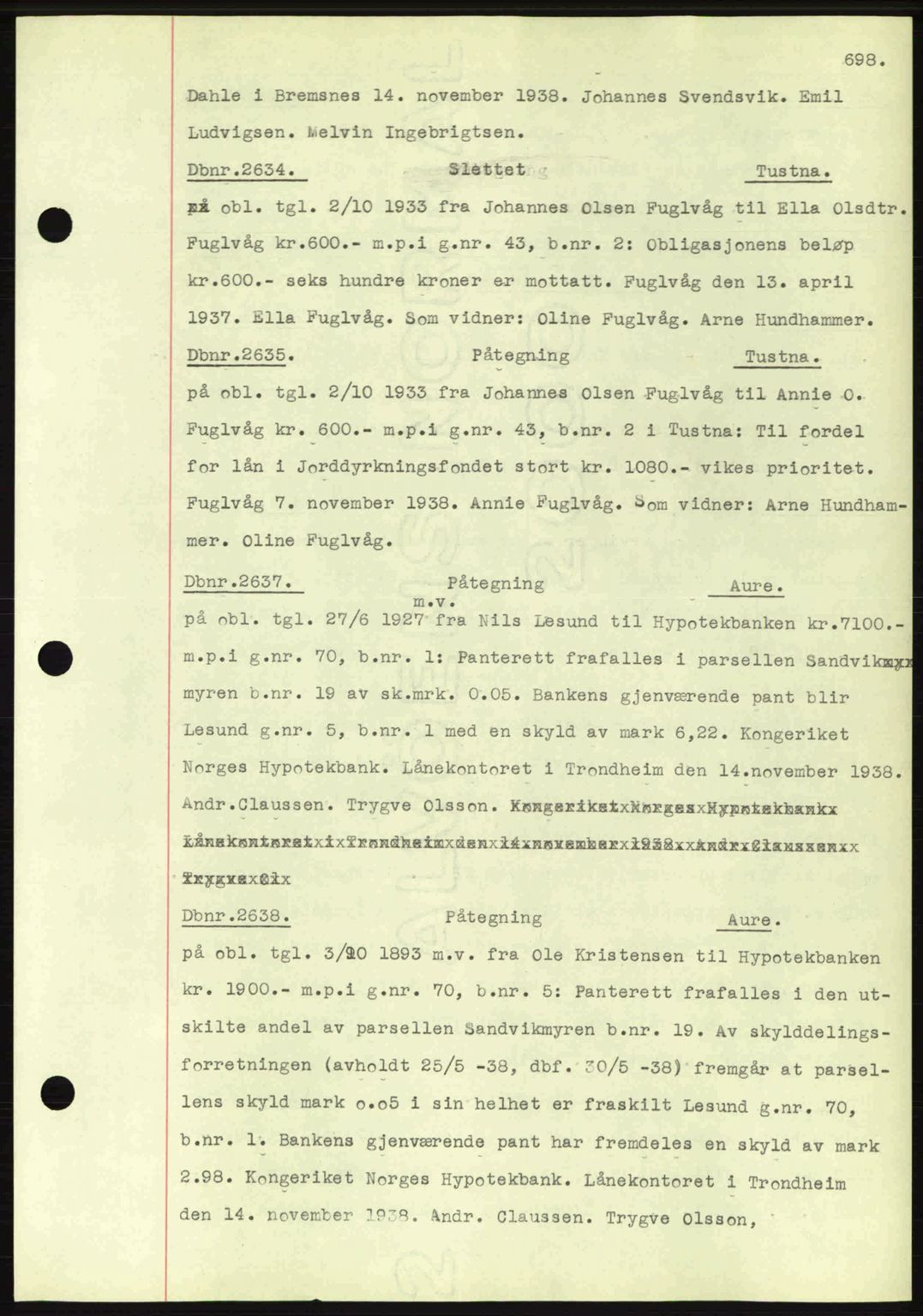 Nordmøre sorenskriveri, SAT/A-4132/1/2/2Ca: Pantebok nr. C80, 1936-1939, Dagboknr: 2634/1938